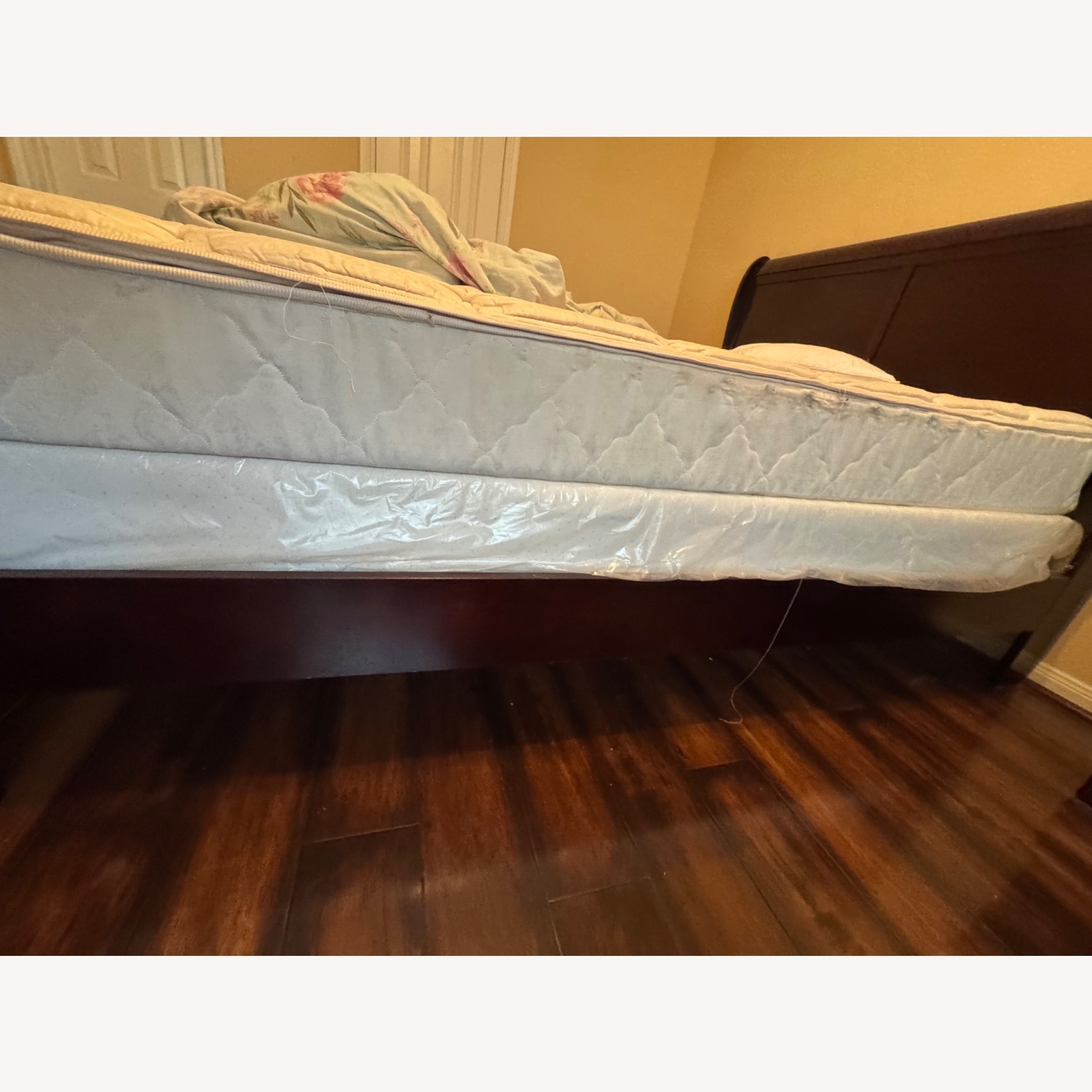 Dark Brown Wooden Queen Size Bed - image-2
