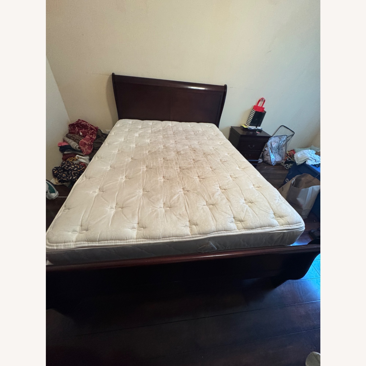 Dark Brown Wooden Queen Size Bed - image-1