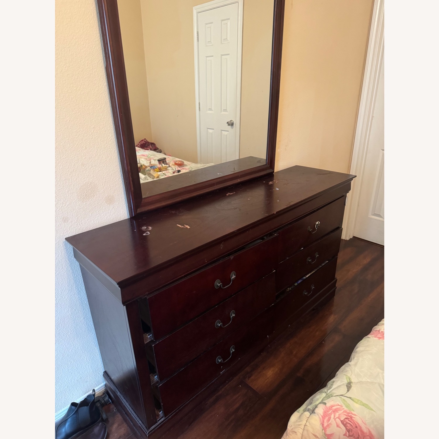 Dark Brown 6 Drawers Nightstand with Mirror - image-7