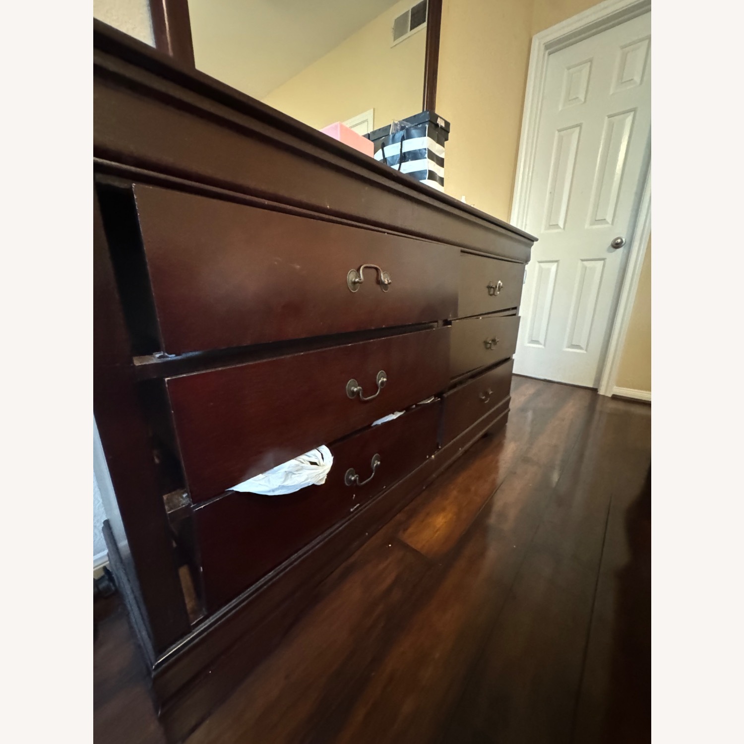 Dark Brown 6 Drawers Nightstand with Mirror - image-1