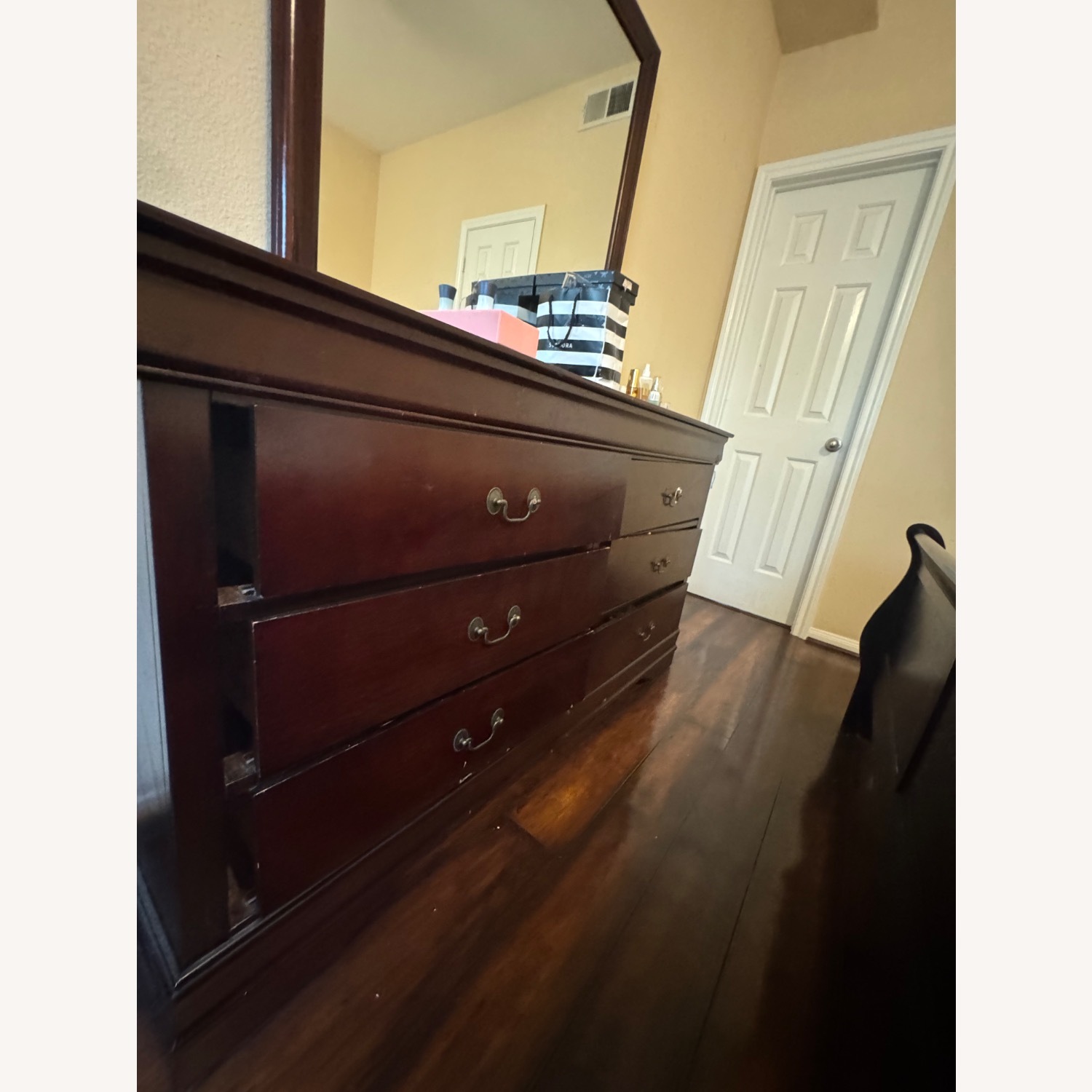 Dark Brown 6 Drawers Nightstand with Mirror - image-2