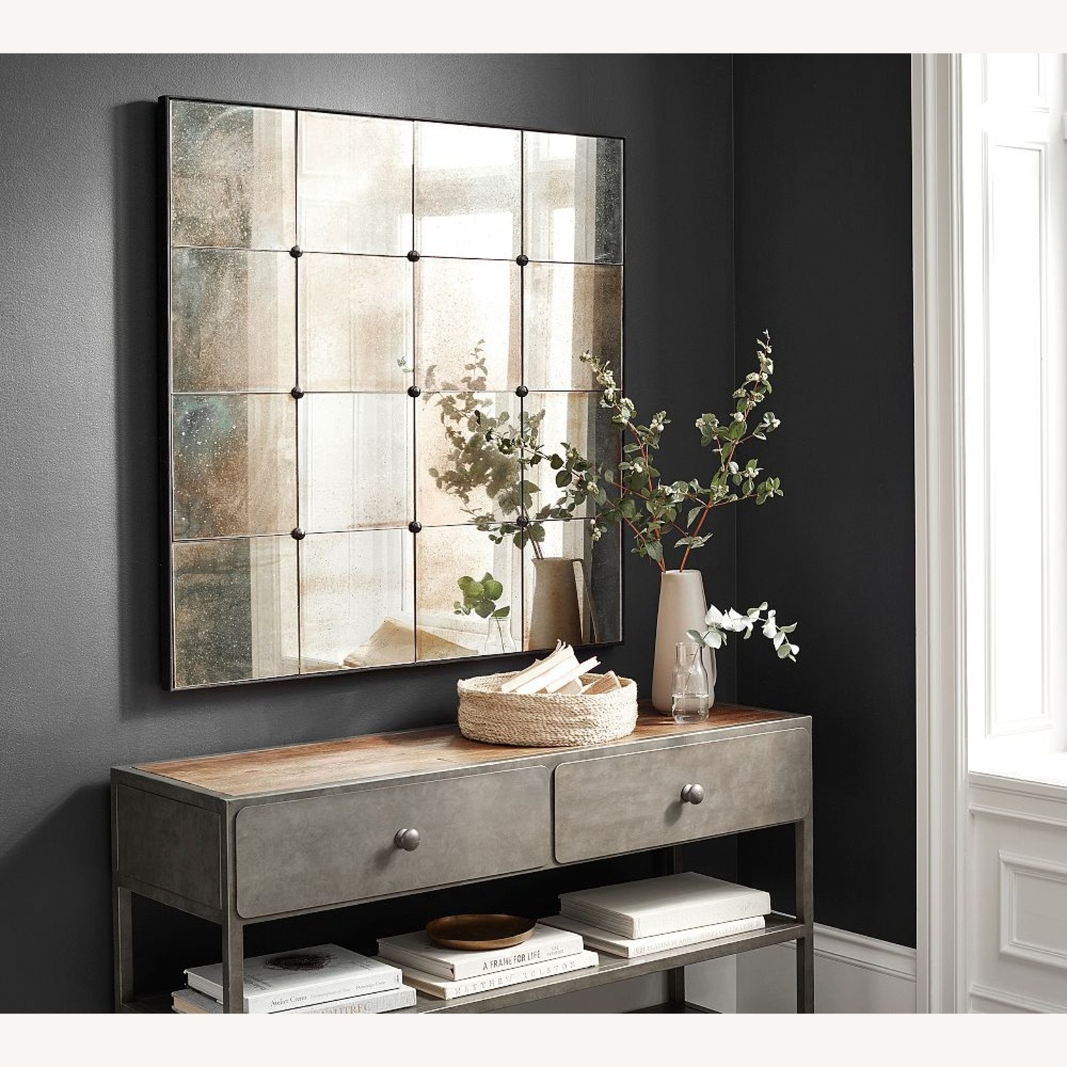 Pottery Barn Markle Antique Glass Panel Square Wall Mirror - image-4