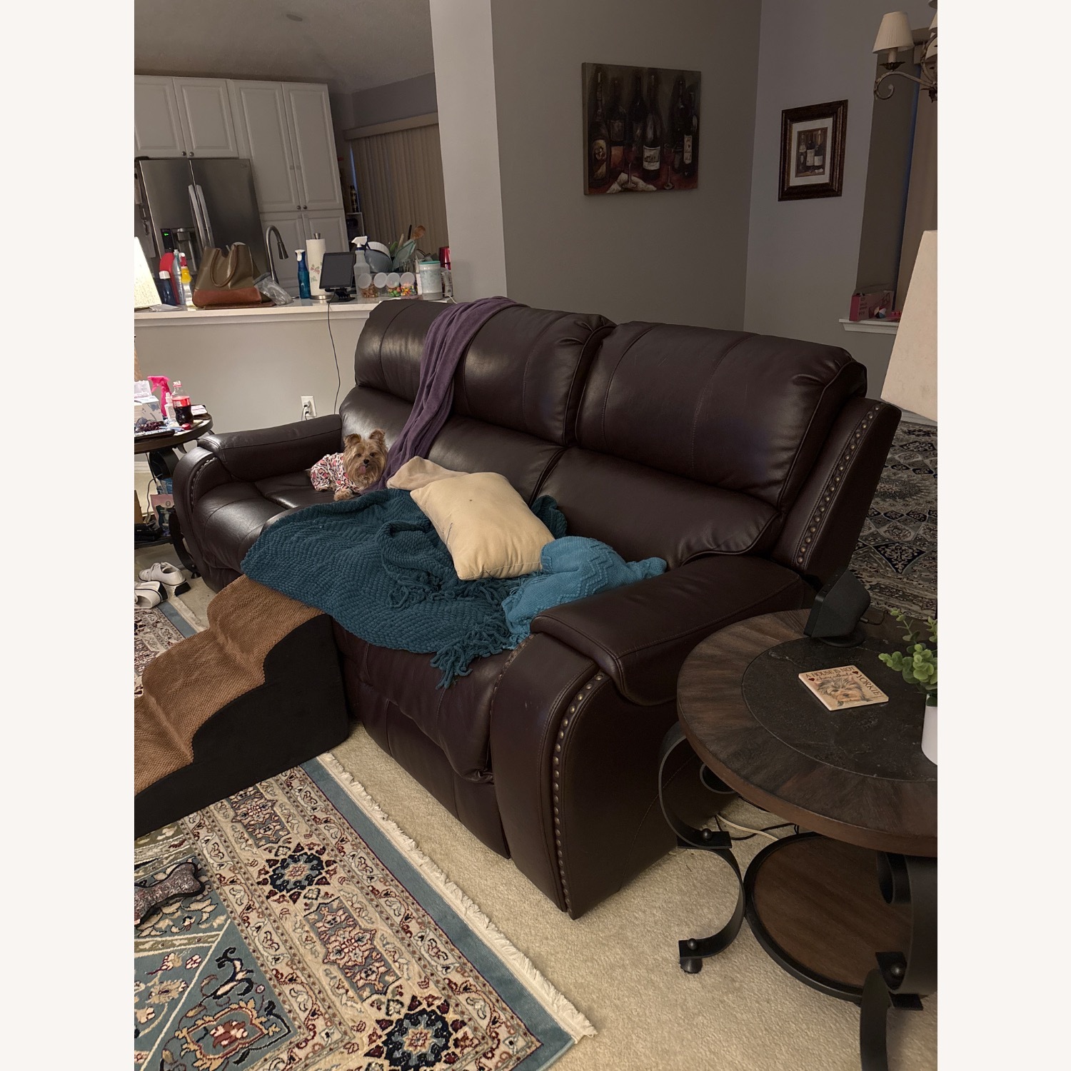 Brown Leather Reclining Sofa with USB Ports - image-2