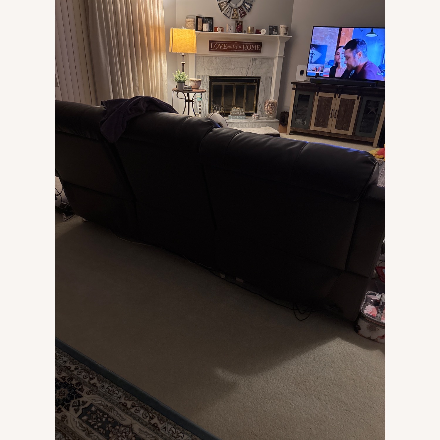 Brown Leather Reclining Sofa with USB Ports - image-4