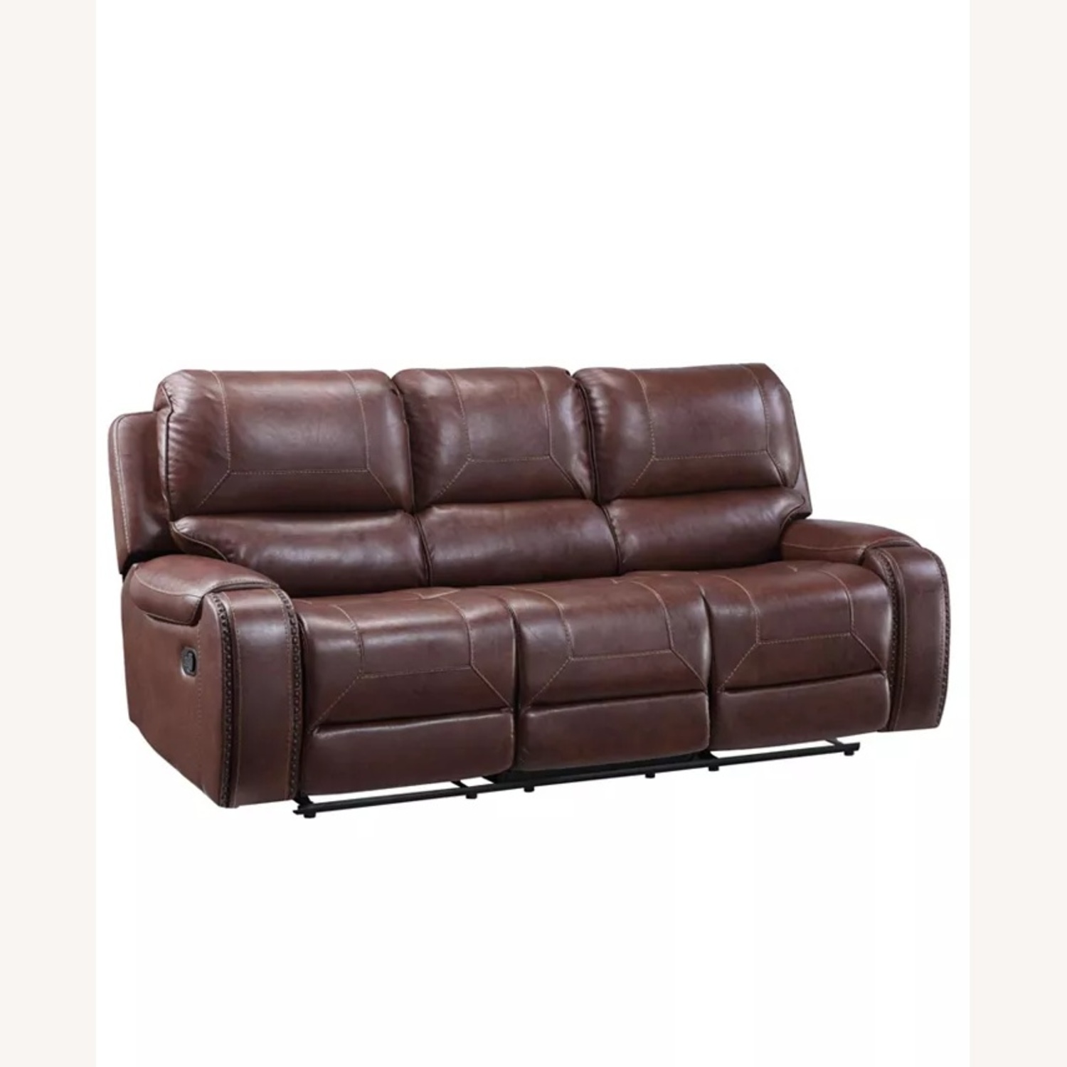 Brown Leather Reclining Sofa with USB Ports - image-6