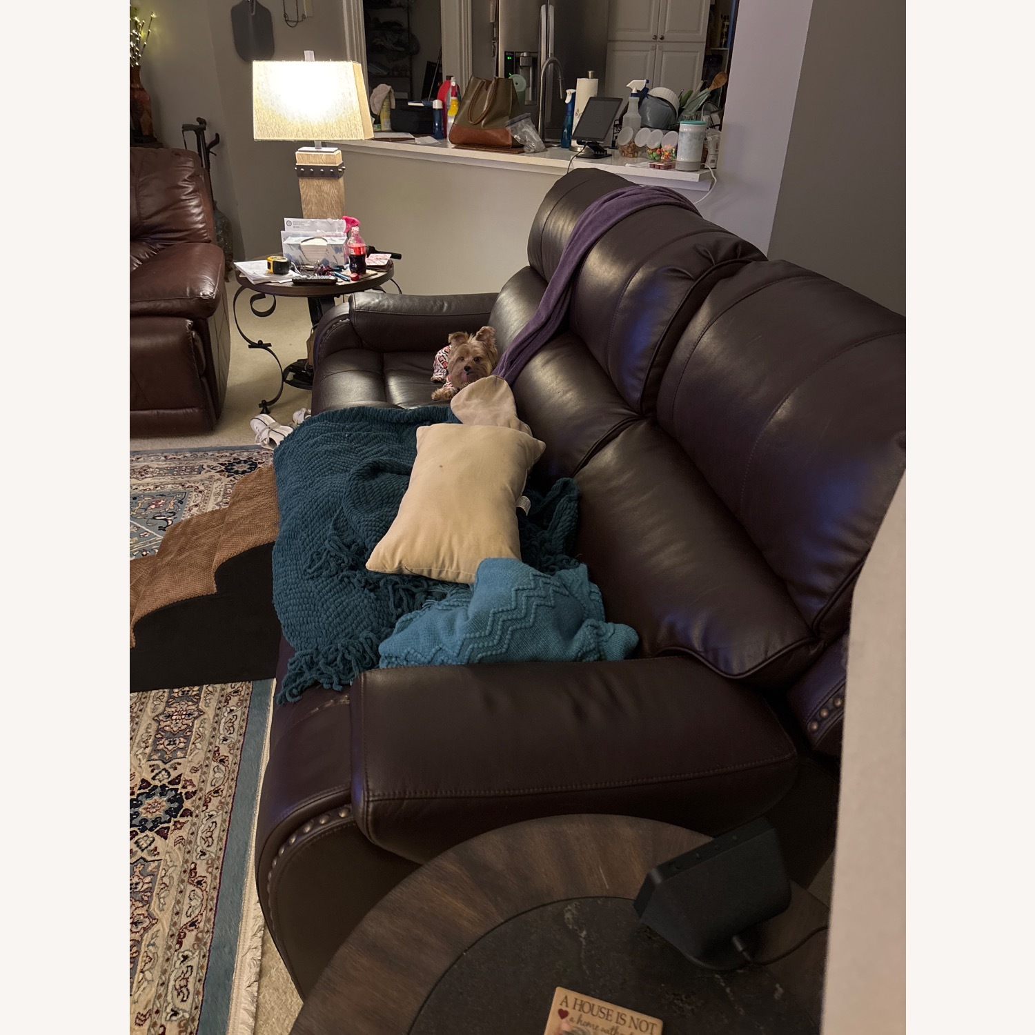 Brown Leather Reclining Sofa with USB Ports - image-3