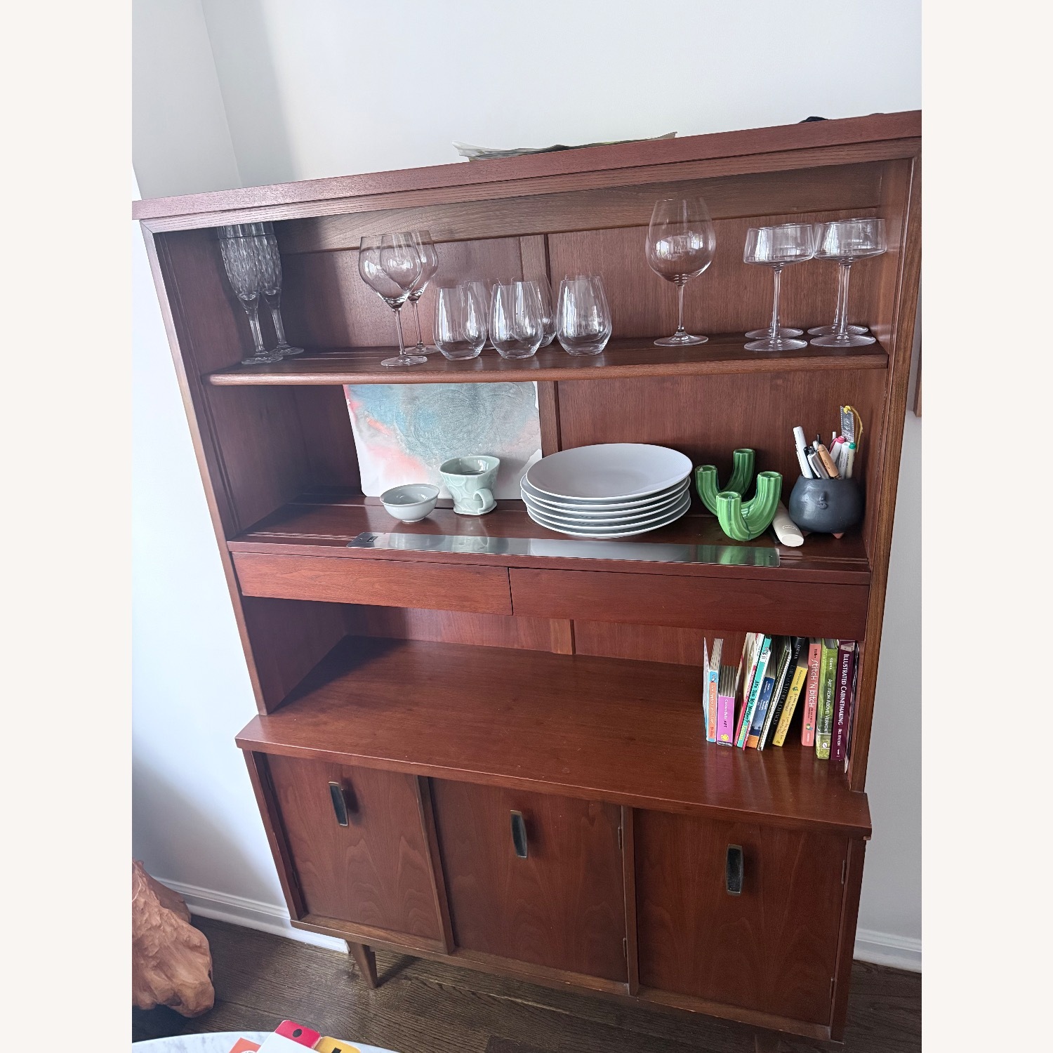 Mid-Century Walnut Veneer Hutch - image-1