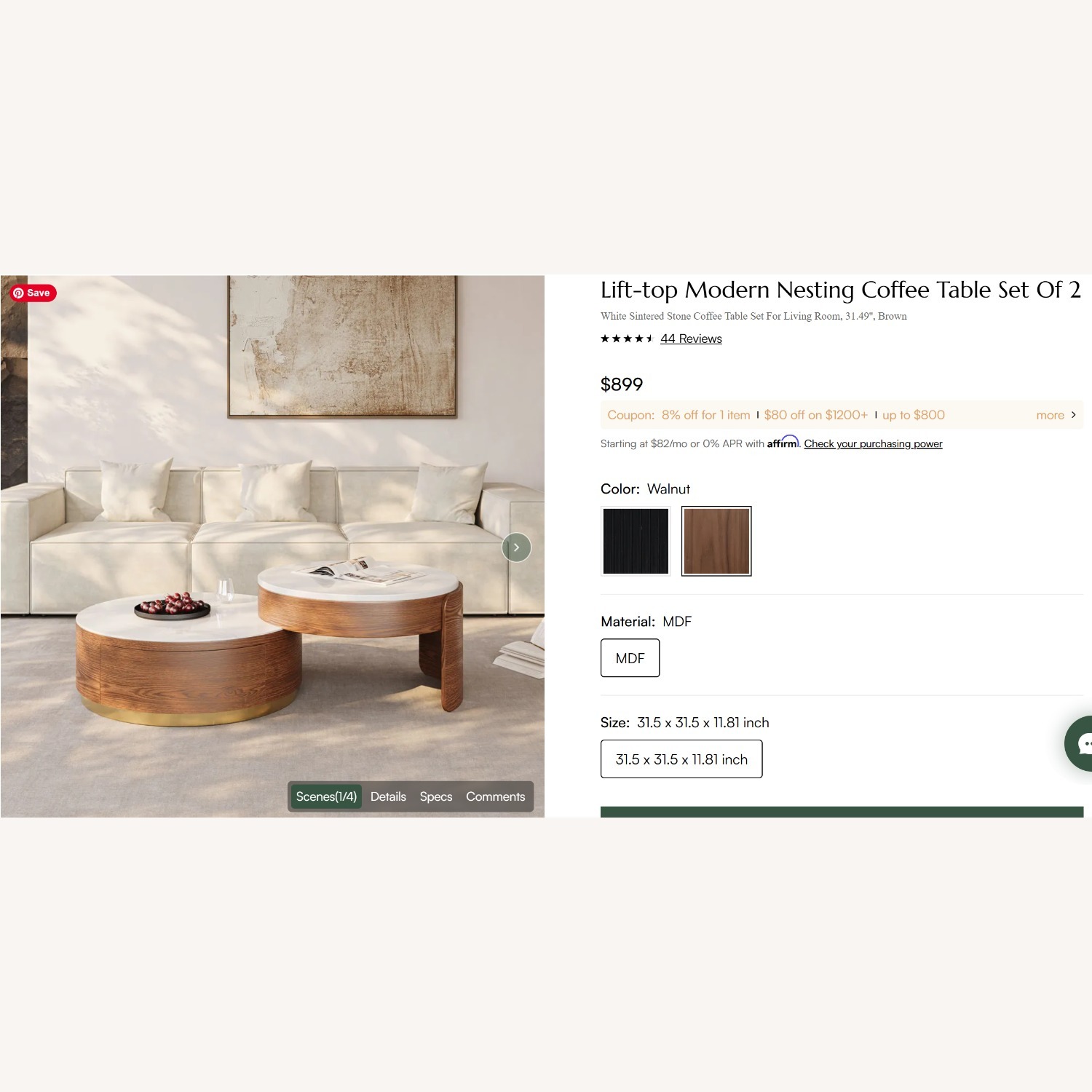 Lift-top Modern Nesting Coffee Table Set of 2 - image-1