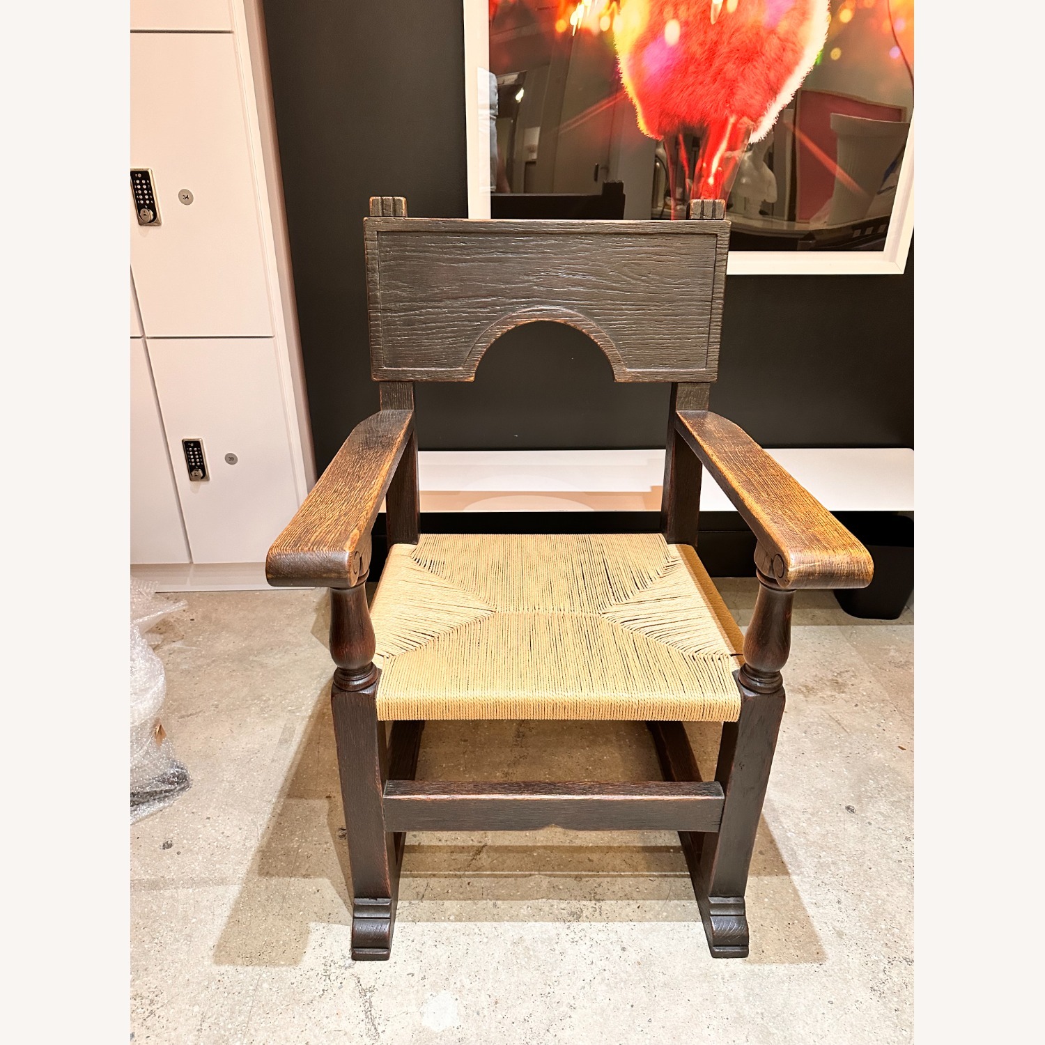 Pair of Ebonized and Straw Armchairs, 1940s - image-4