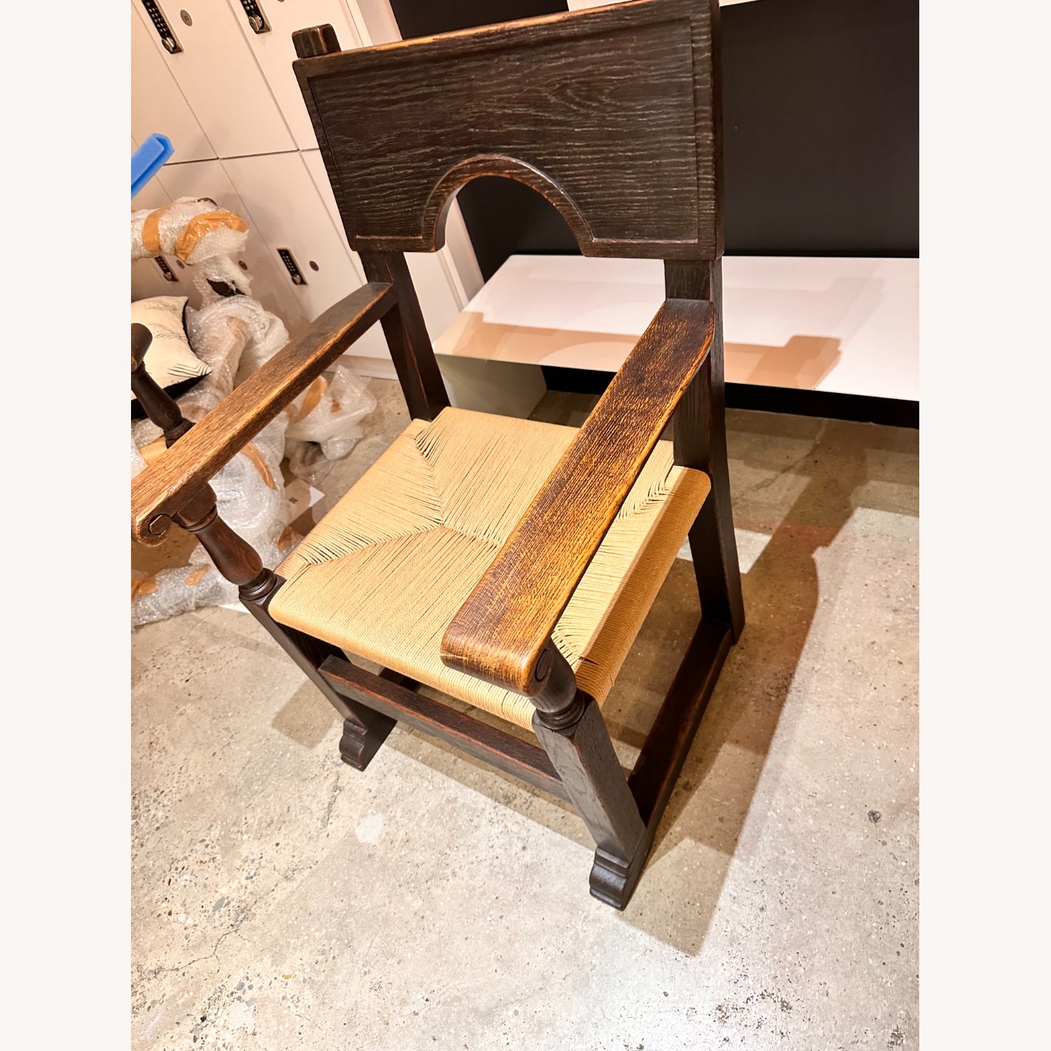 Pair of Ebonized and Straw Armchairs, 1940s - image-6