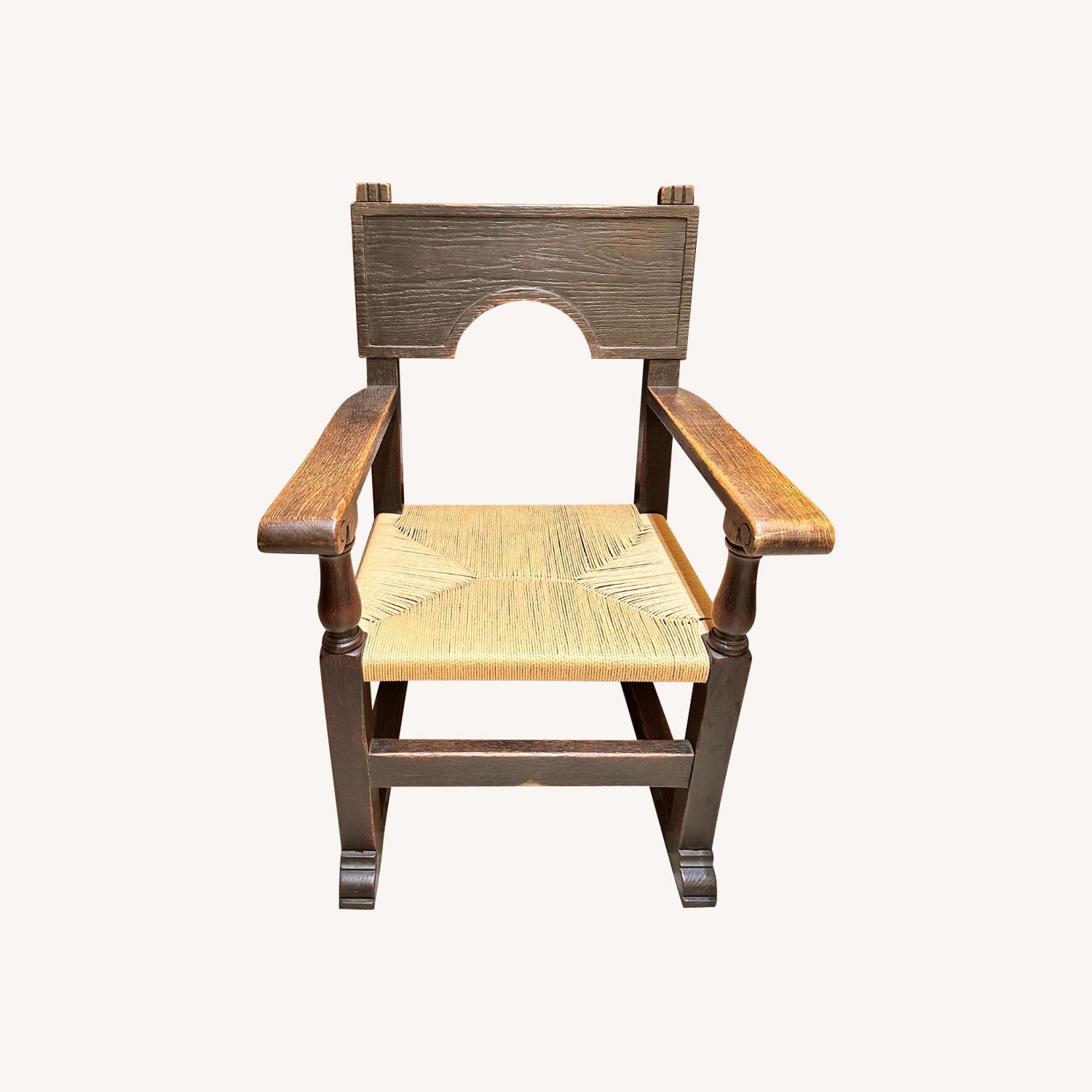 Pair of Ebonized and Straw Armchairs, 1940s - image-0