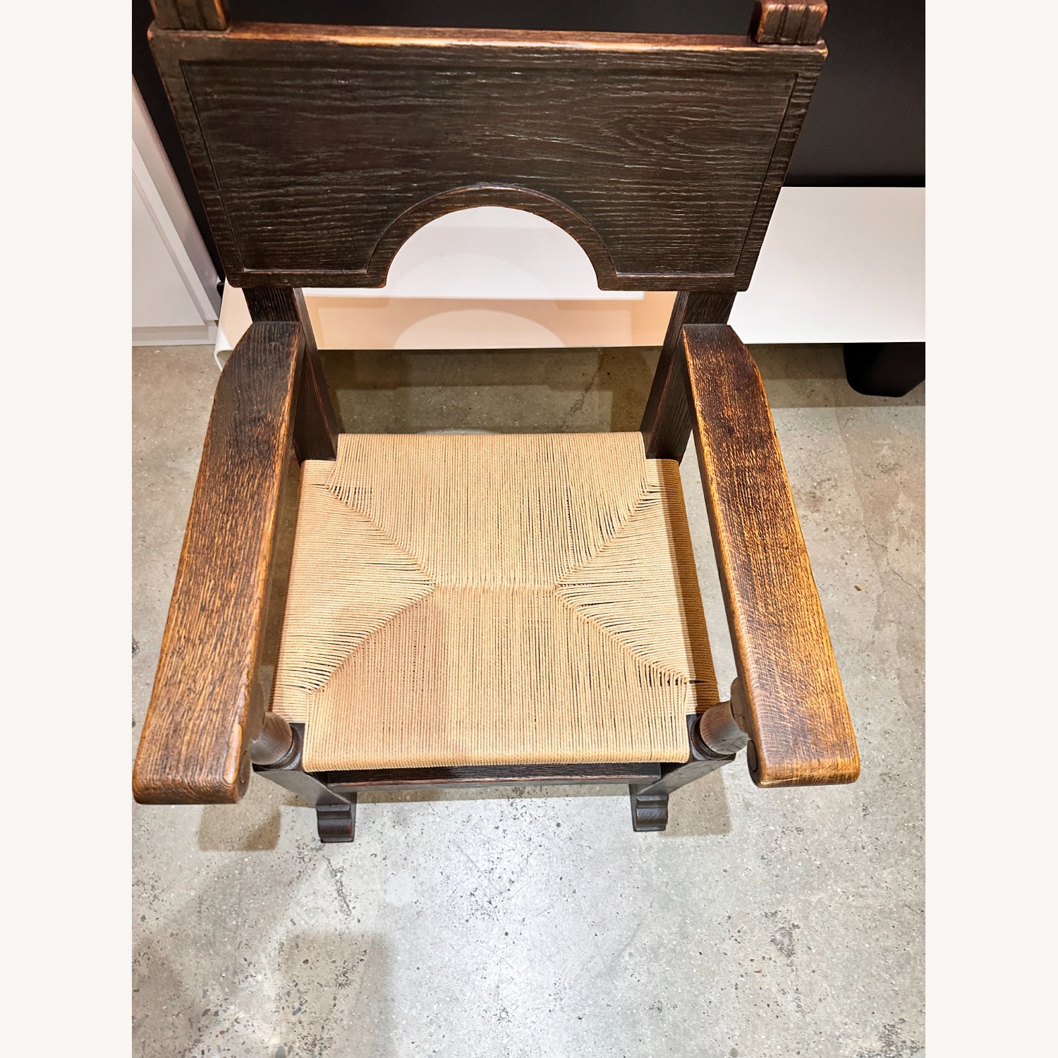 Pair of Ebonized and Straw Armchairs, 1940s - image-1