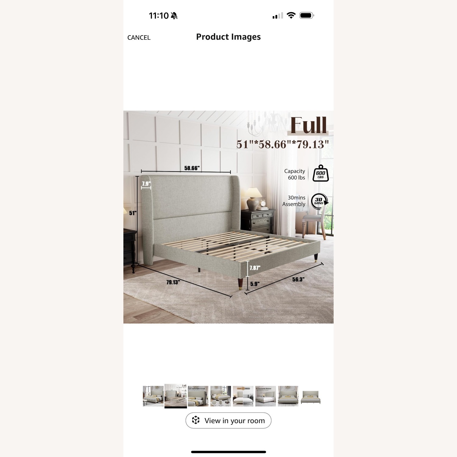 White Full Size Bed Frame with Headboard - image-7