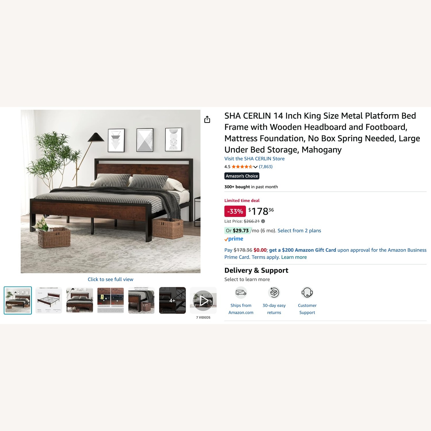 SHA CERLIN 14 Inch King Size Metal Platform Bed Frame - image-3