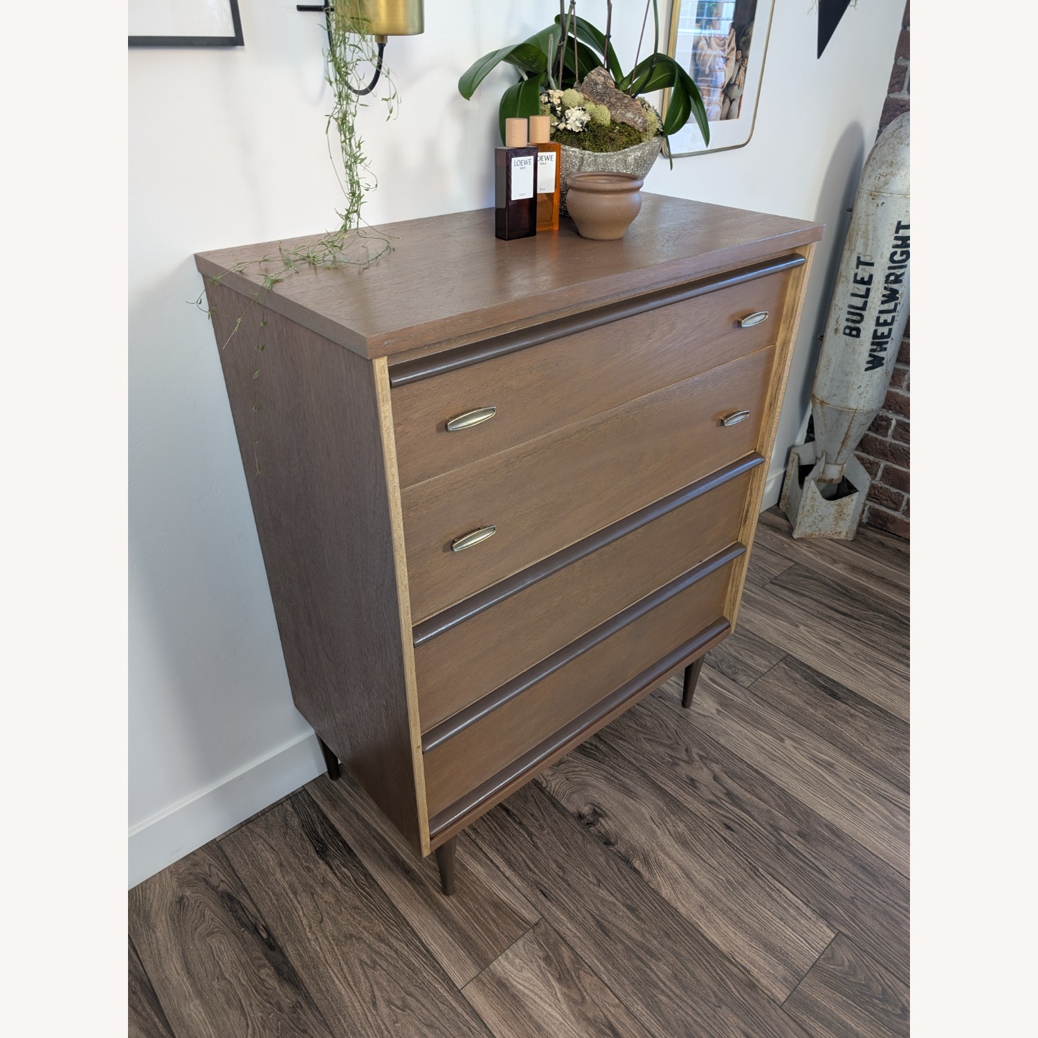 high boy dresser Mid Century Walnut 4-Drawer Highboy Dresser – Furnish Green main image 0