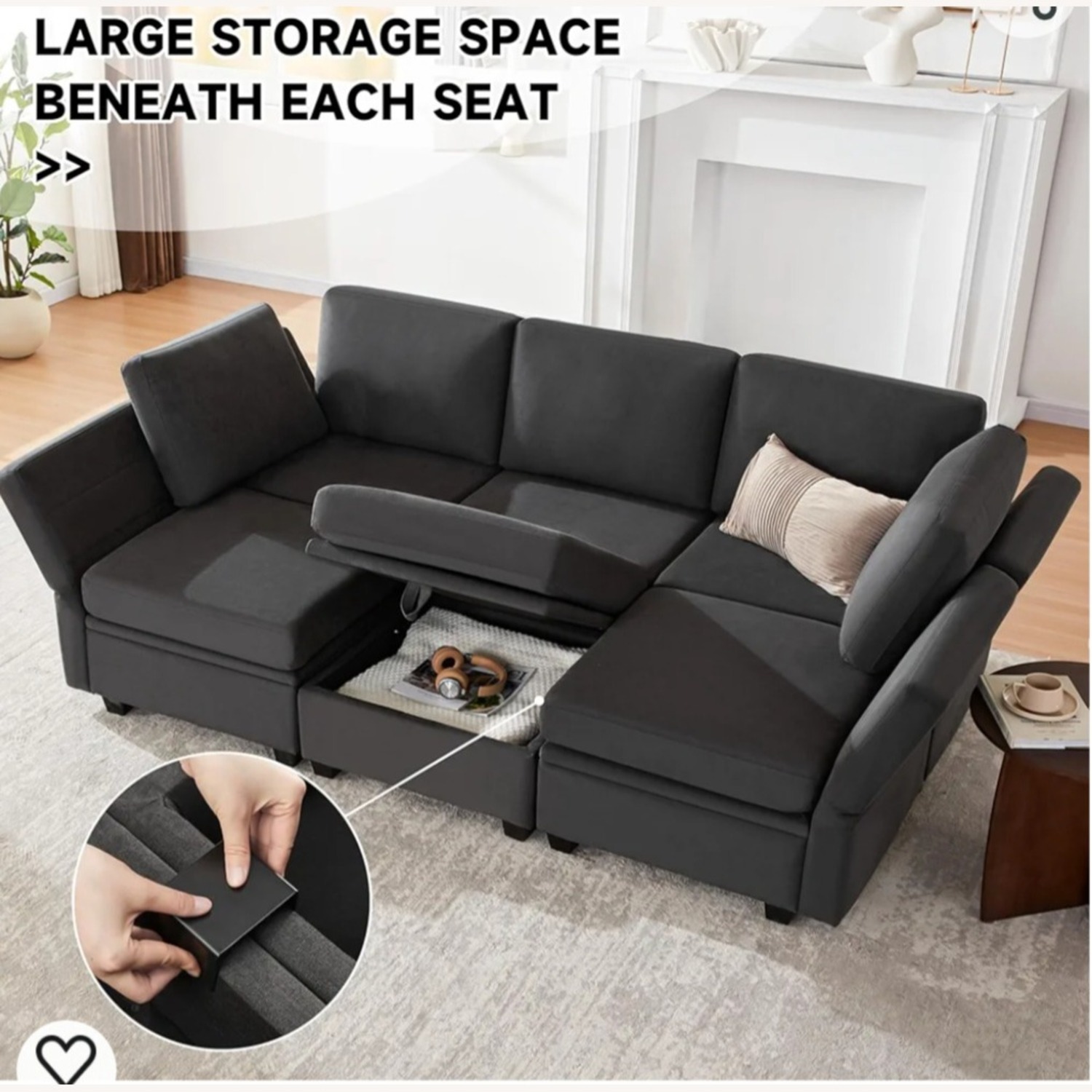Weture Dark Gray Sectional Sleeper Sofa - image-4