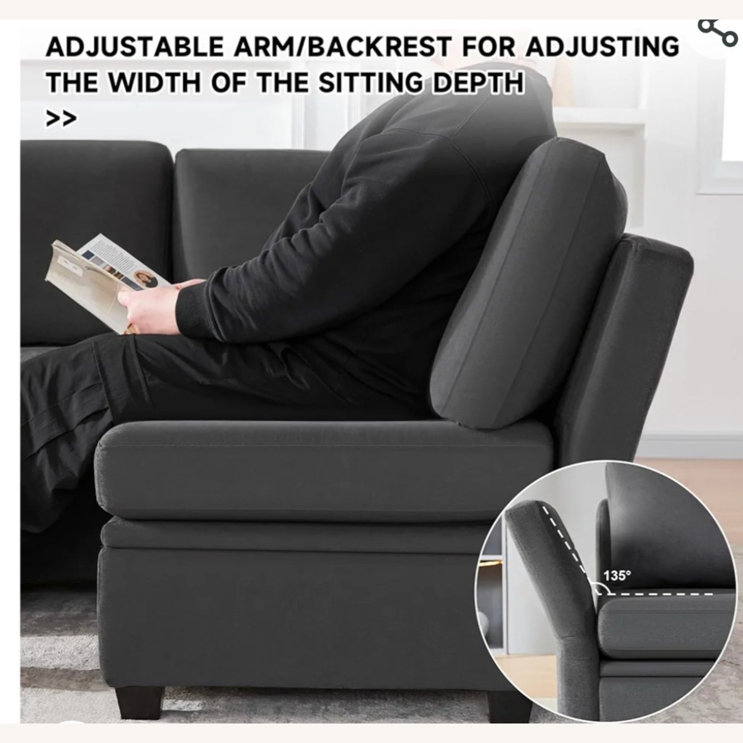 Weture Dark Gray Sectional Sleeper Sofa - image-3