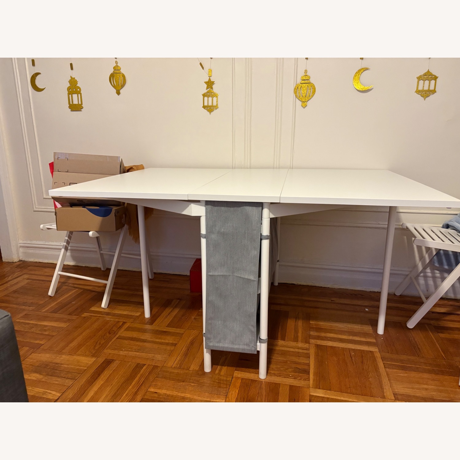 IKEA Extendable White Table with Chairs - image-1