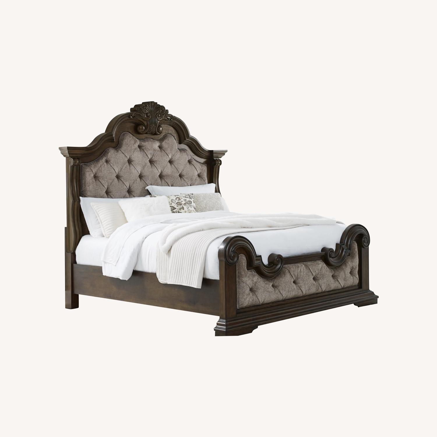 Ashley Maylee Queen Wooden Bed Frame with Upholstered Headboard - image-0