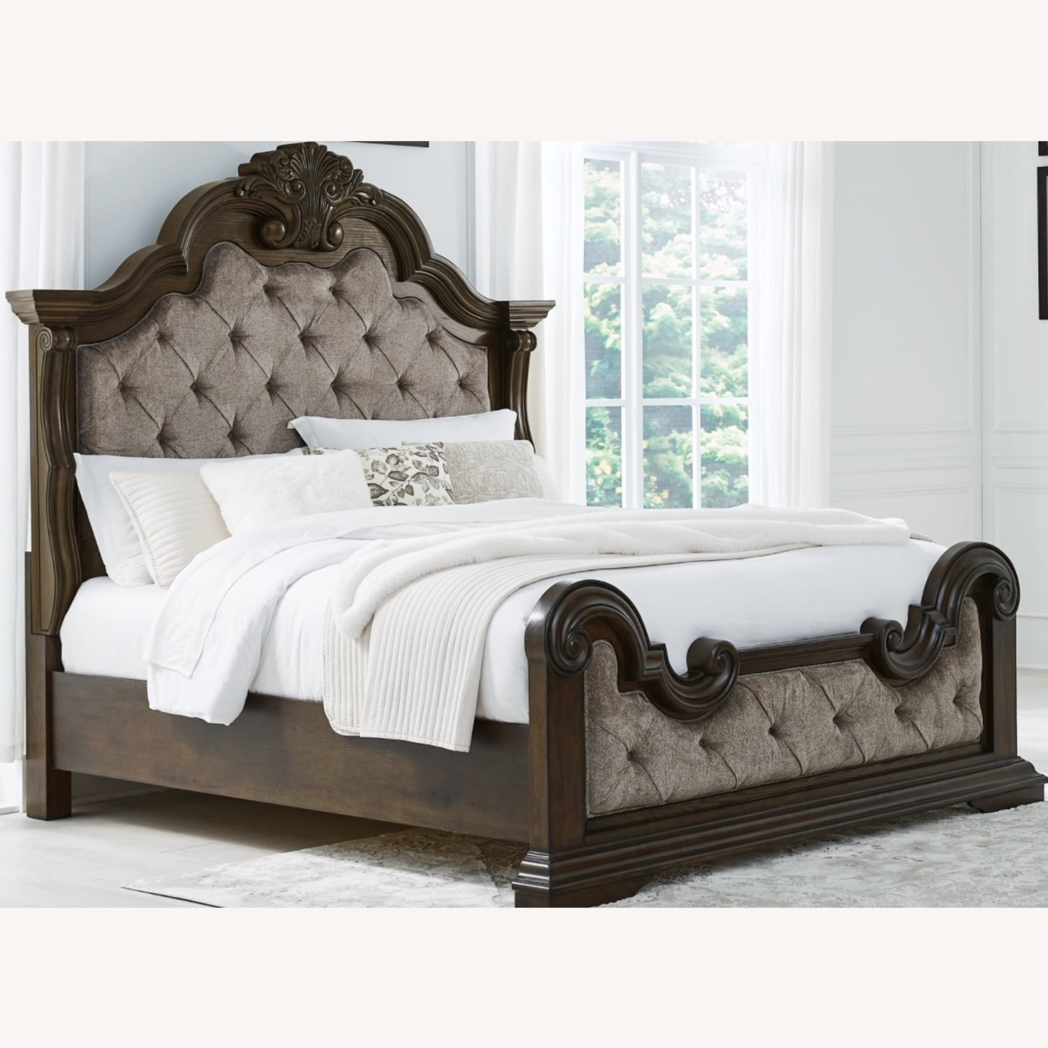 Ashley Maylee Queen Wooden Bed Frame with Upholstered Headboard - image-1