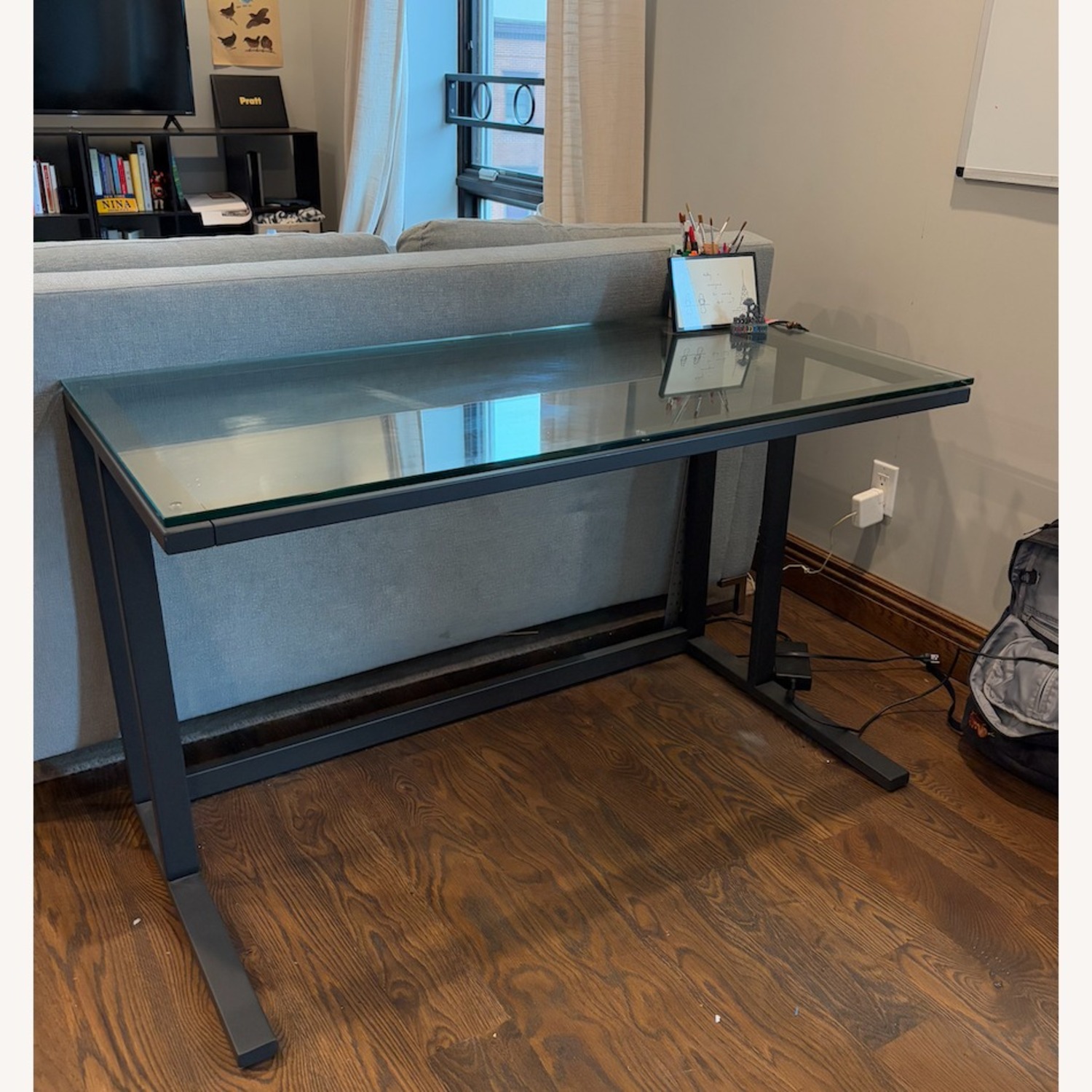 Crate & Barrel Glass and Steel Working Desk - image-3