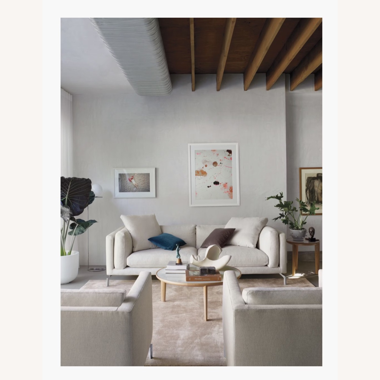 DWR Port Coffee Table Glass Top Oak Base - image-2