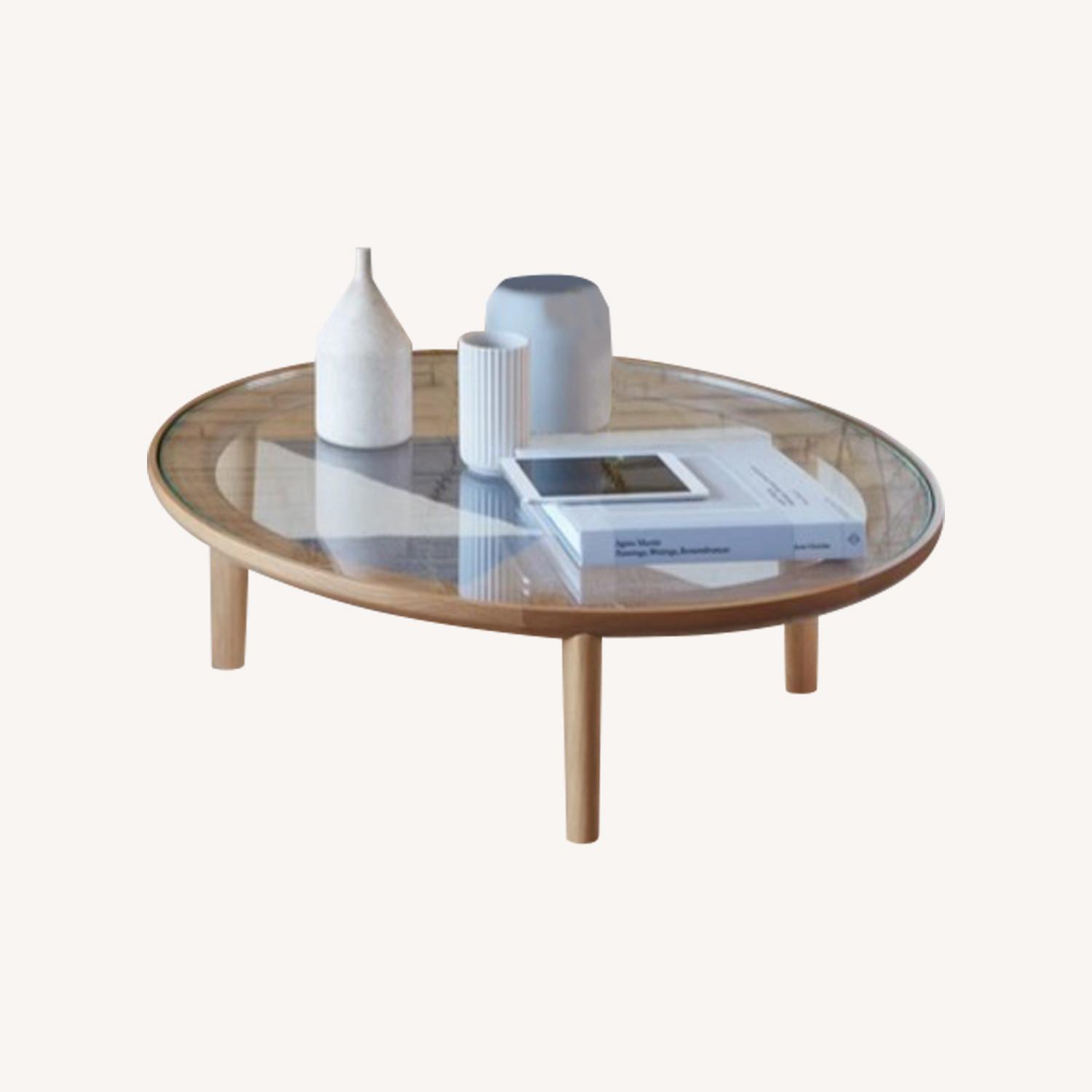 DWR Port Coffee Table Glass Top Oak Base - image-0