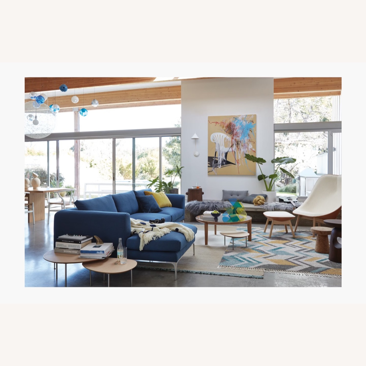 DWR Port Coffee Table Glass Top Oak Base - image-3