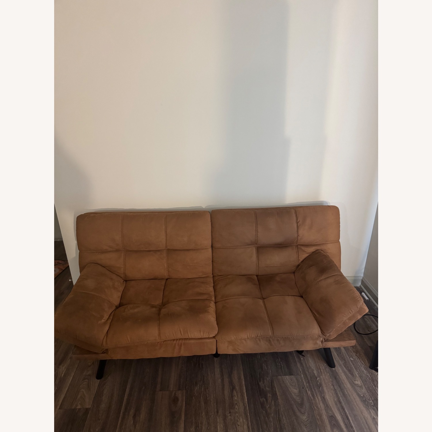 Walmart Mainstays Futon Camel Faux Suede Fabric - image-1
