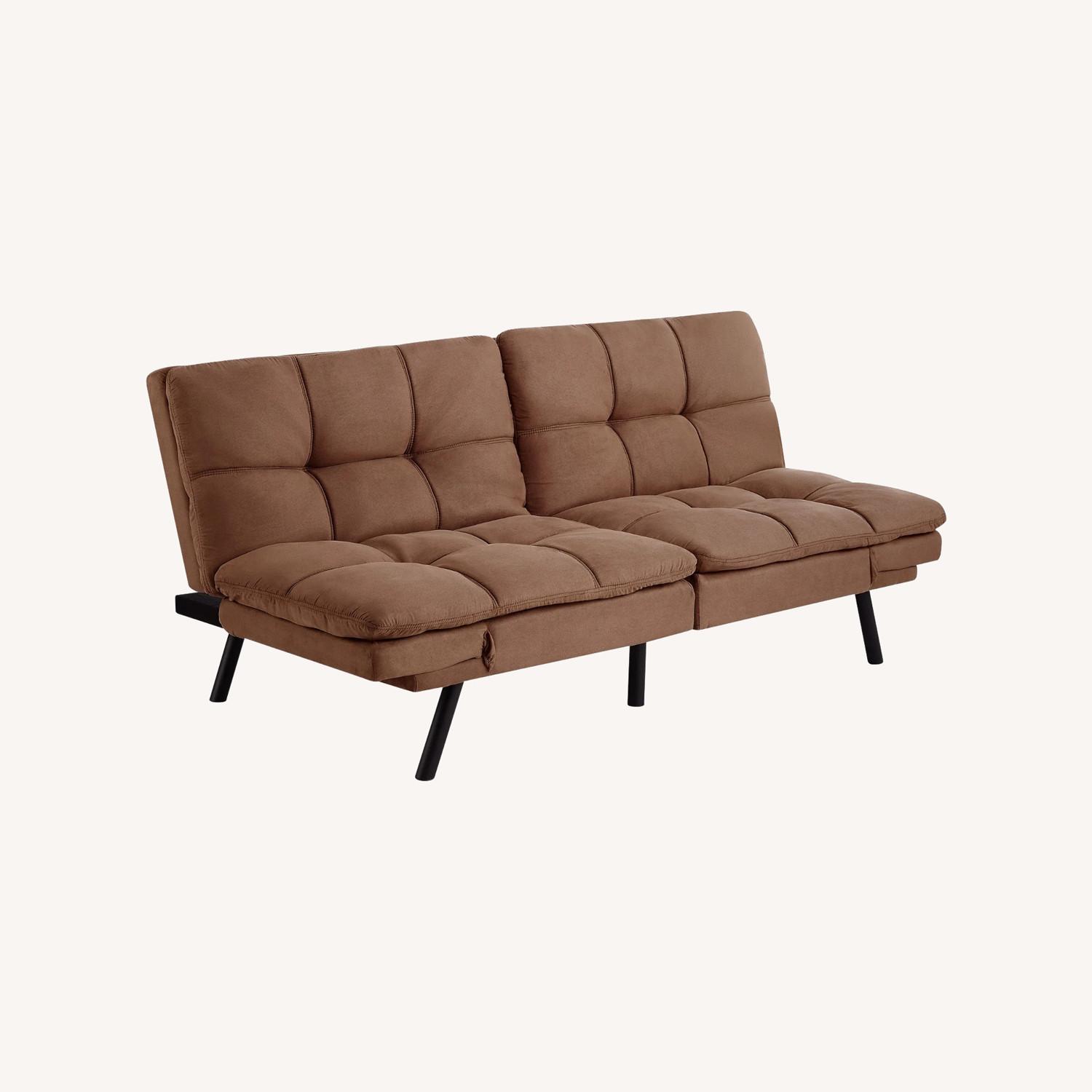 Walmart Mainstays Futon Camel Faux Suede Fabric - image-0