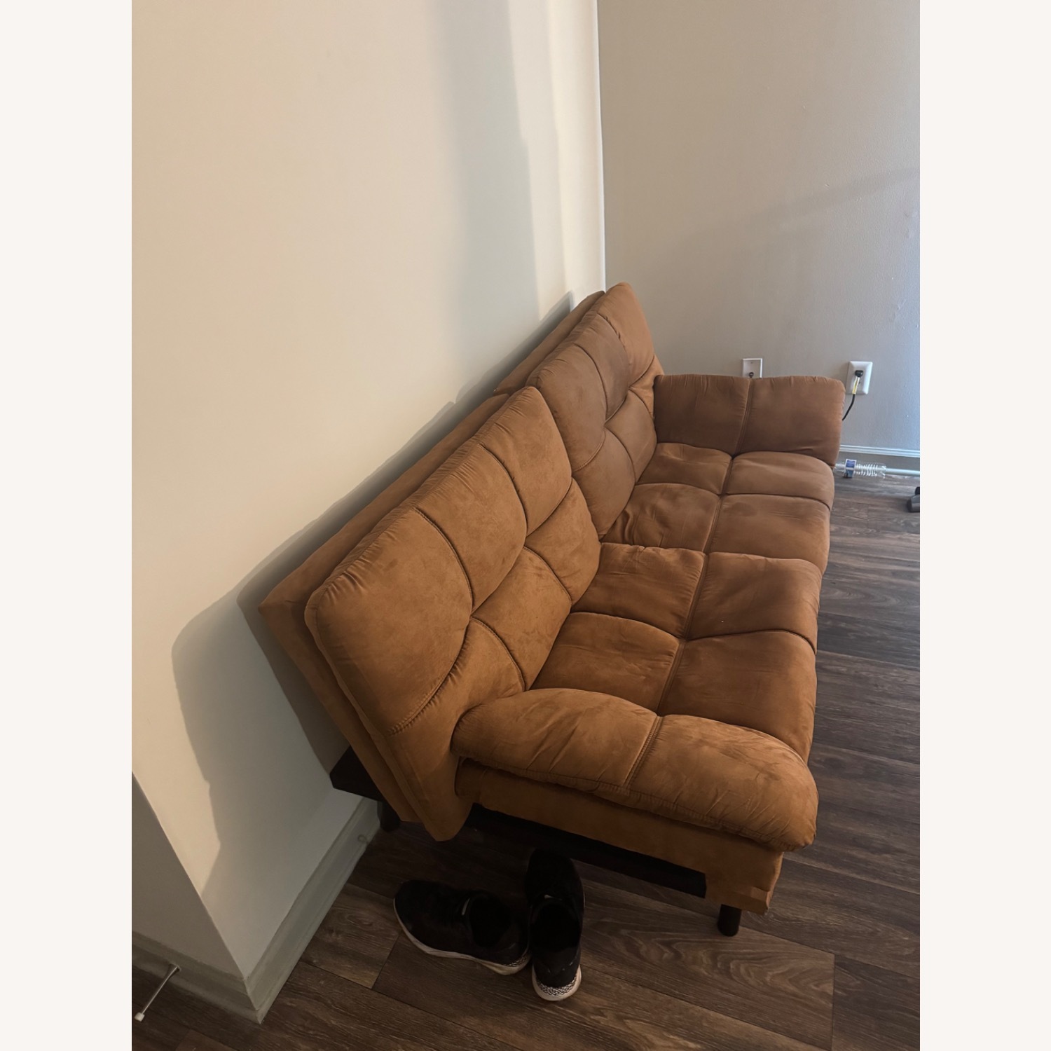 Walmart Mainstays Futon Camel Faux Suede Fabric - image-3