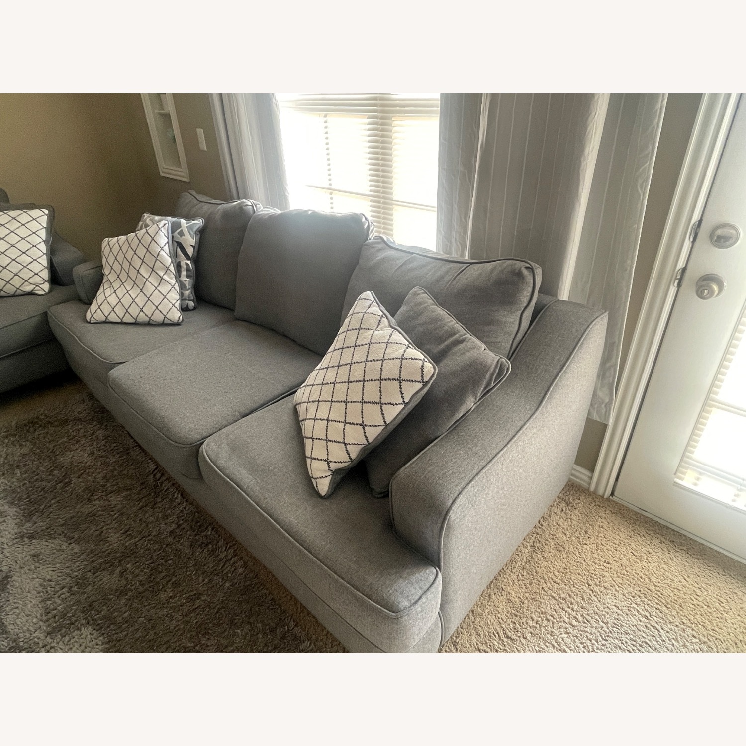 Macarena Cadet Fabric Sofa With Pillows - image-5