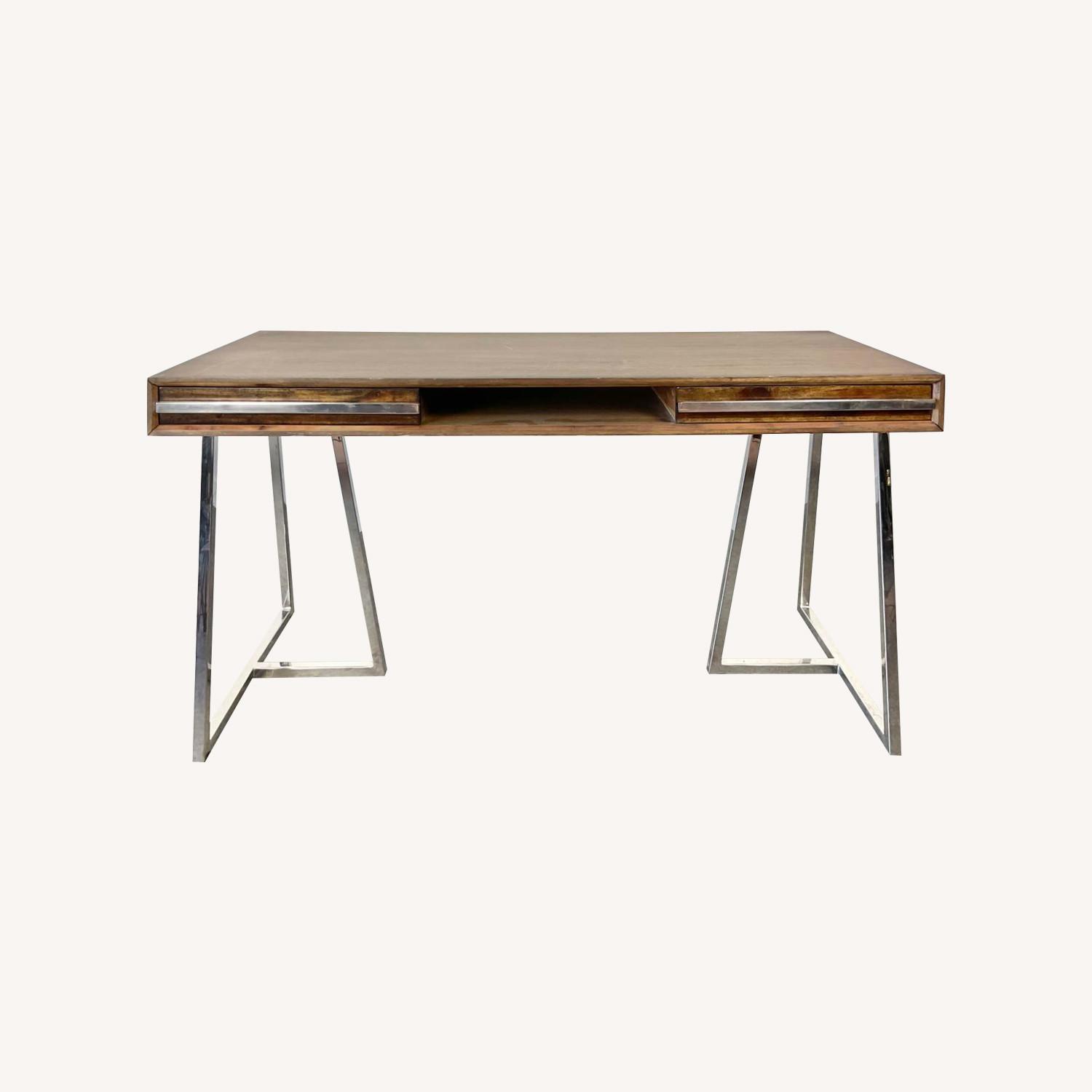 Modern Acacia Wood Stainless Steel Writing Desk - image-0