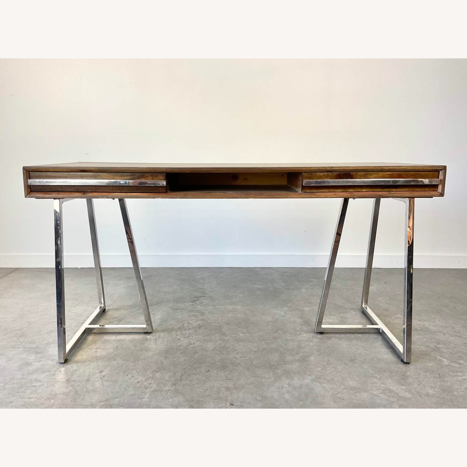 Modern Acacia Wood Stainless Steel Writing Desk - image-2