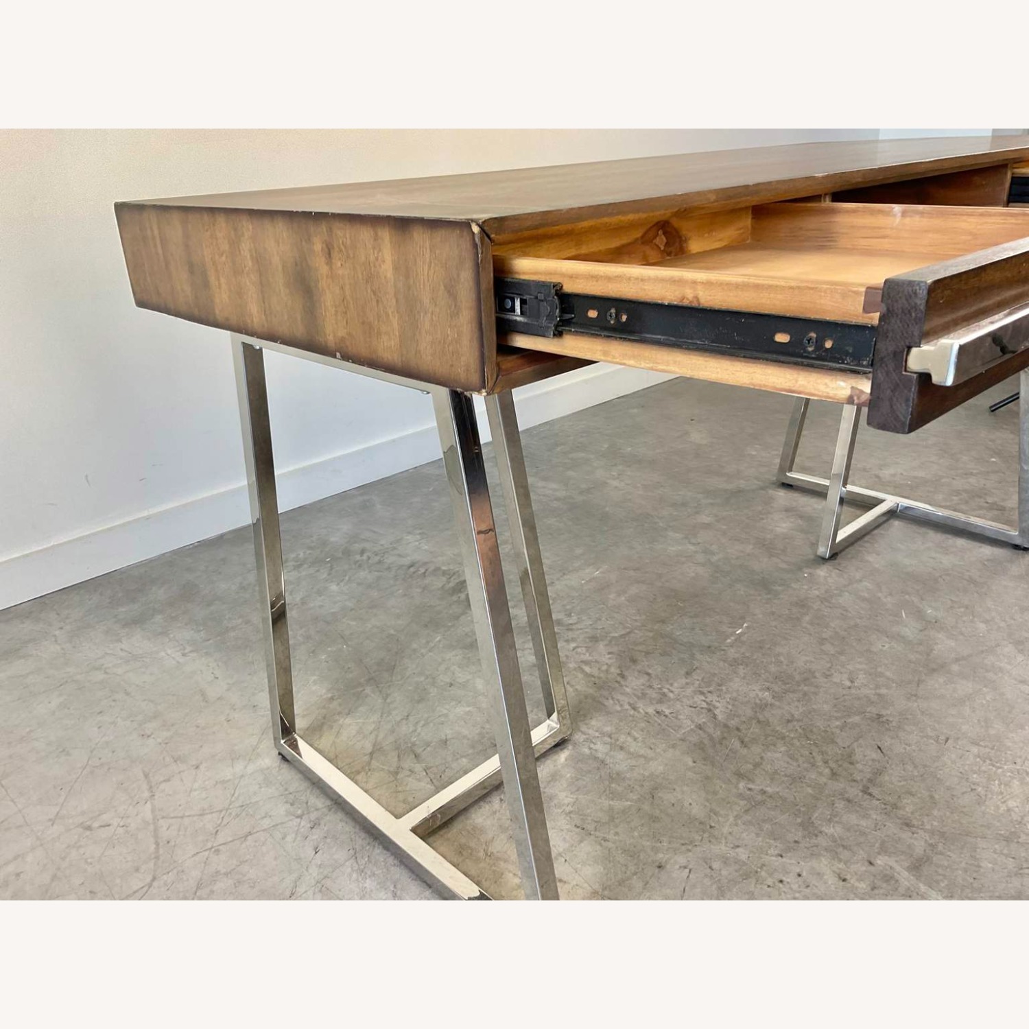 Modern Acacia Wood Stainless Steel Writing Desk - image-7