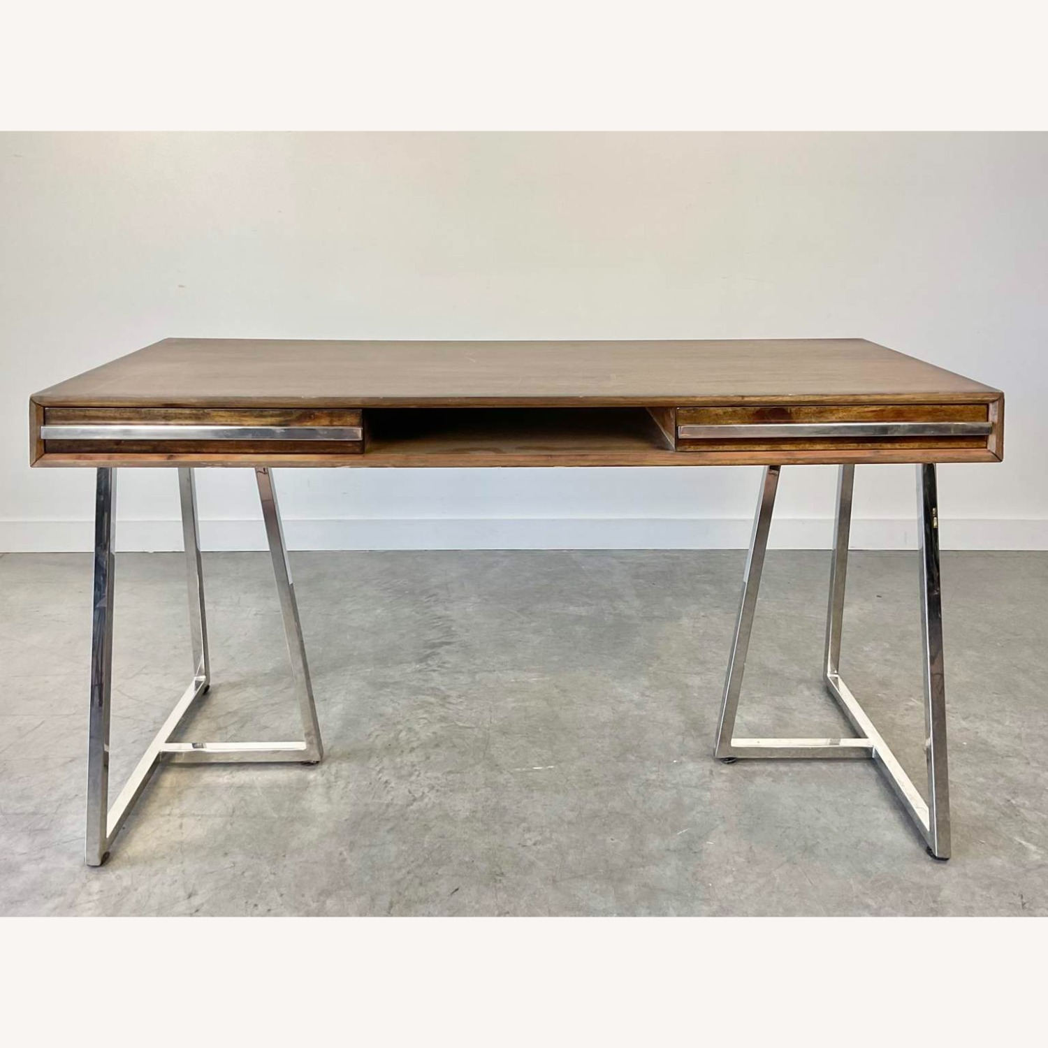 Modern Acacia Wood Stainless Steel Writing Desk - image-1