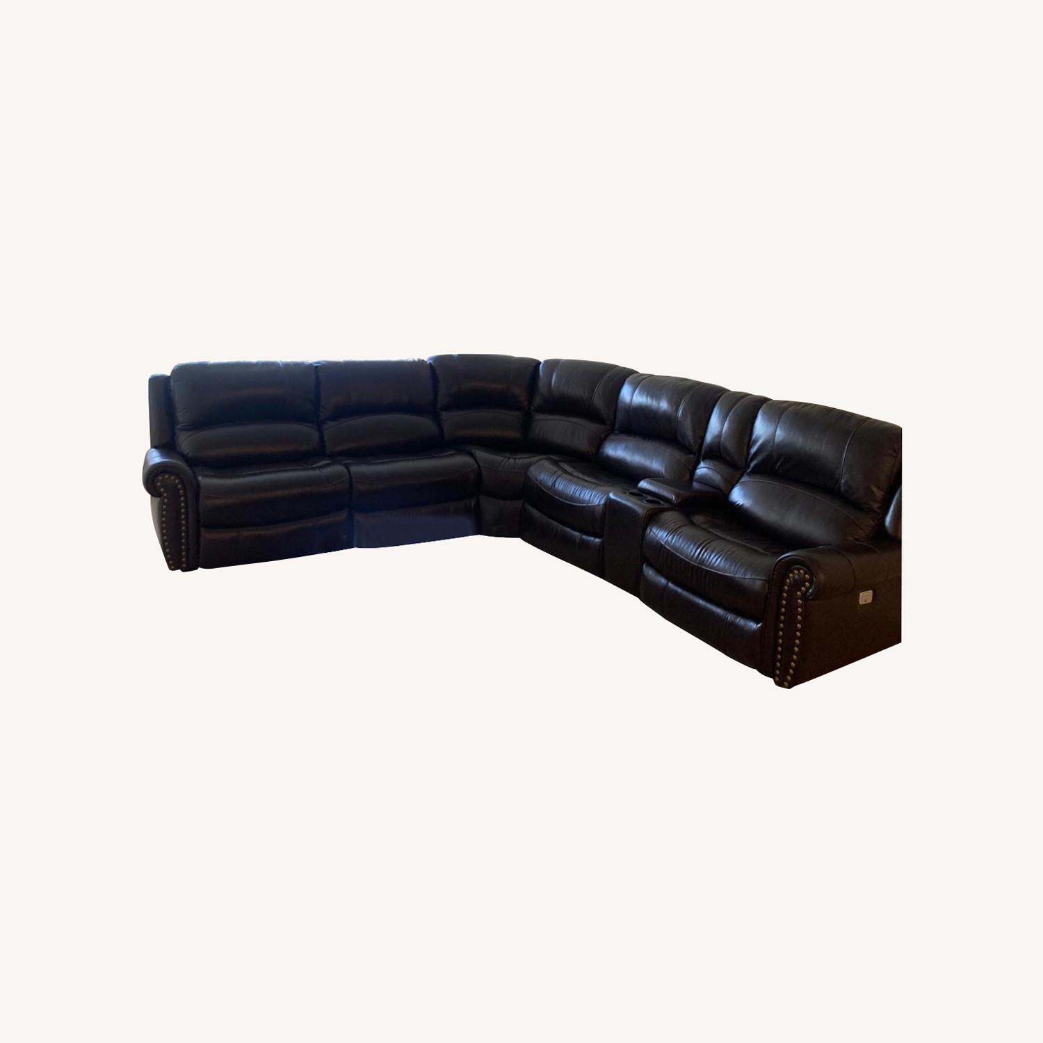 Leather Reclining Sectional Sofa Set - image-0