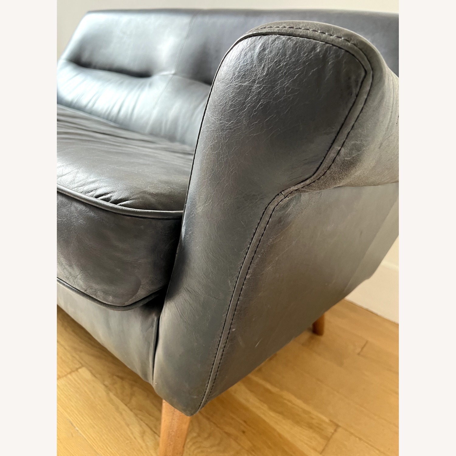 West Elm MCM Black Leather Sofa - image-6