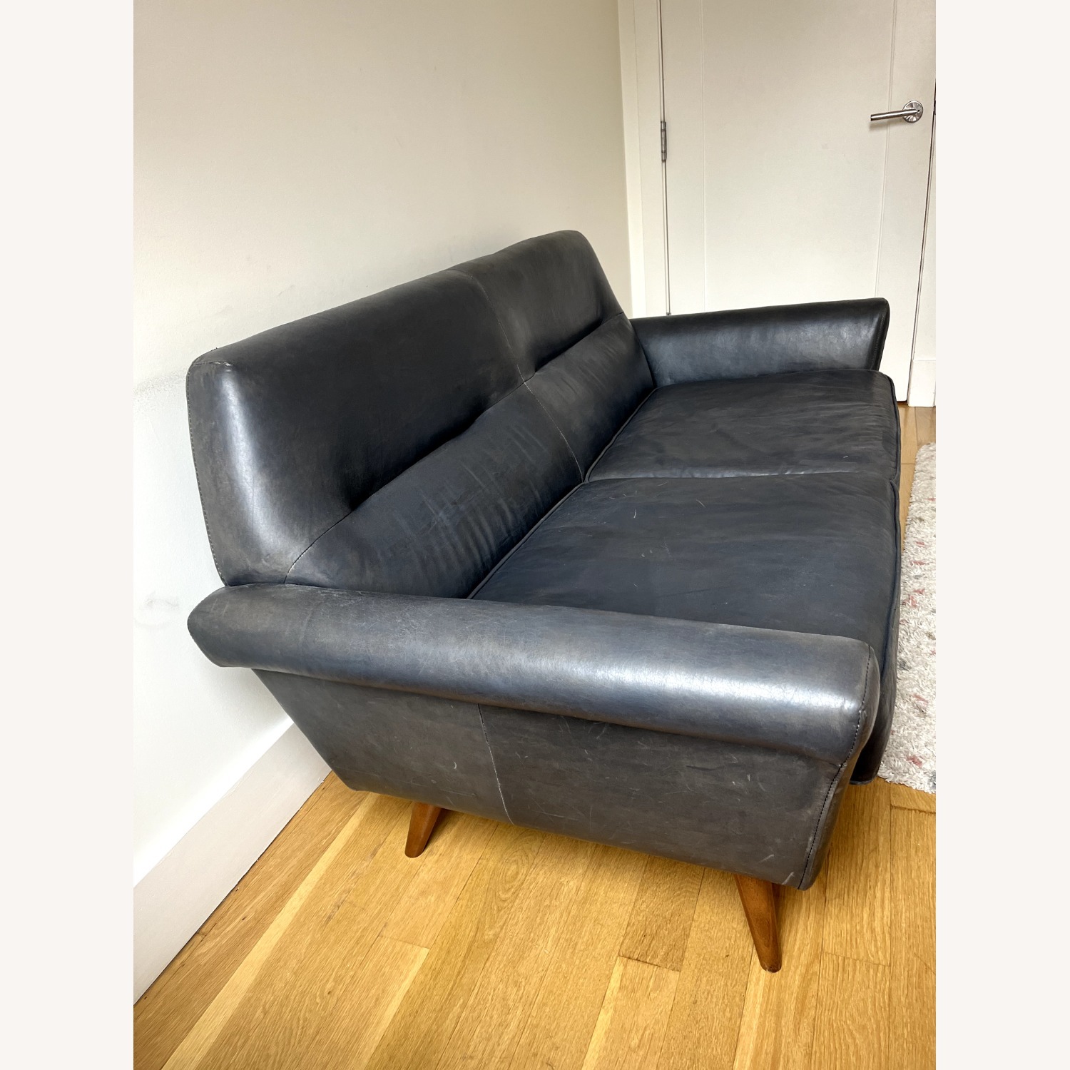 West Elm MCM Black Leather Sofa - image-3