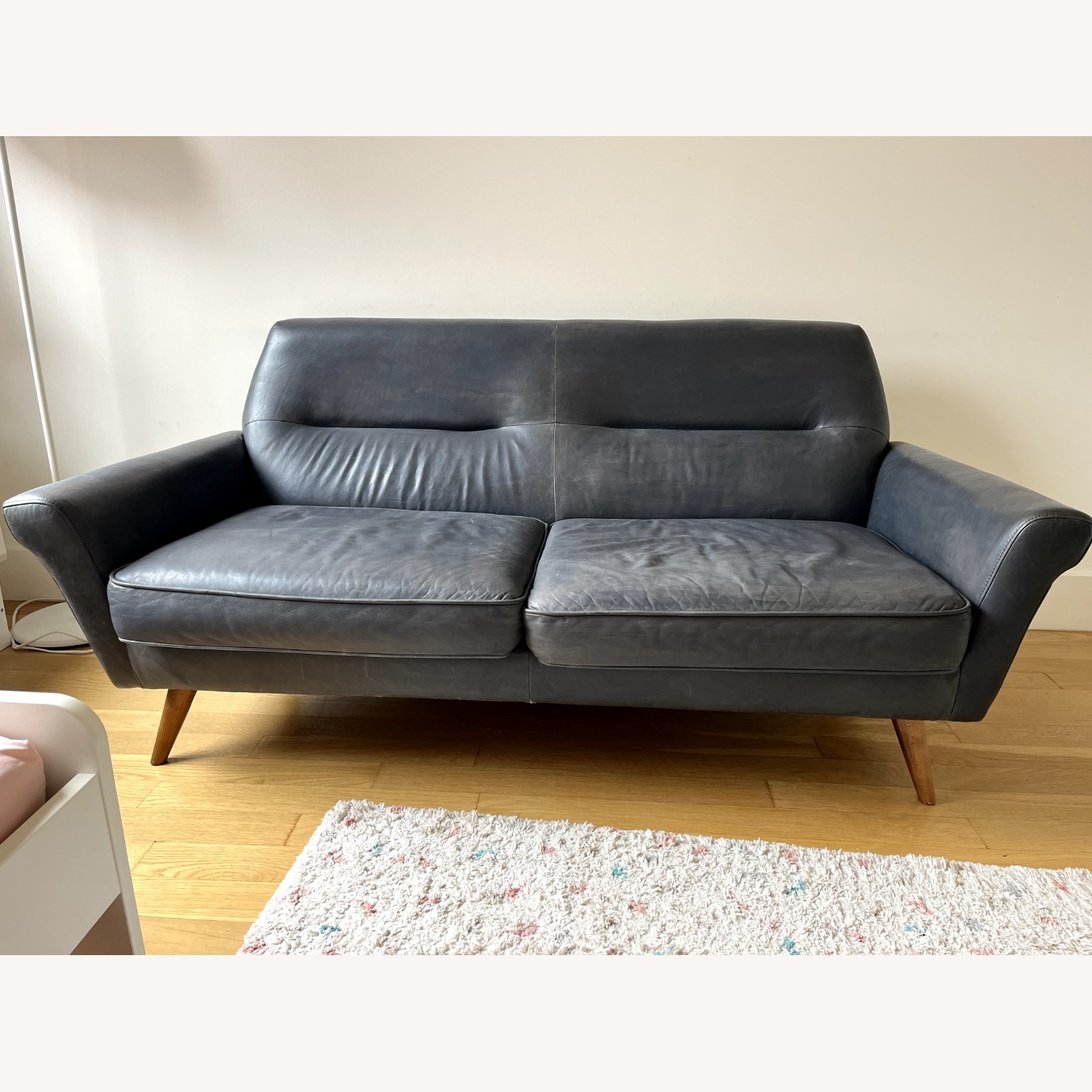 West Elm MCM Black Leather Sofa - image-1