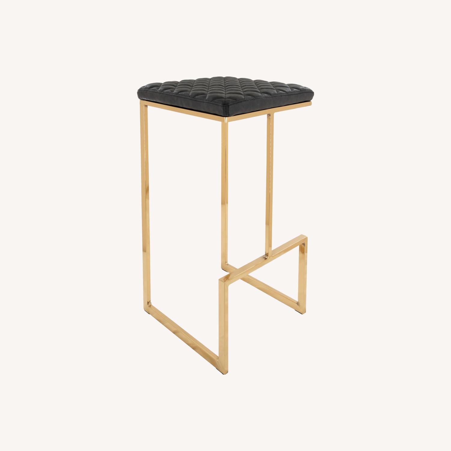 Quincy Black Leather Bar Stool in Gold Metal Base - image-0