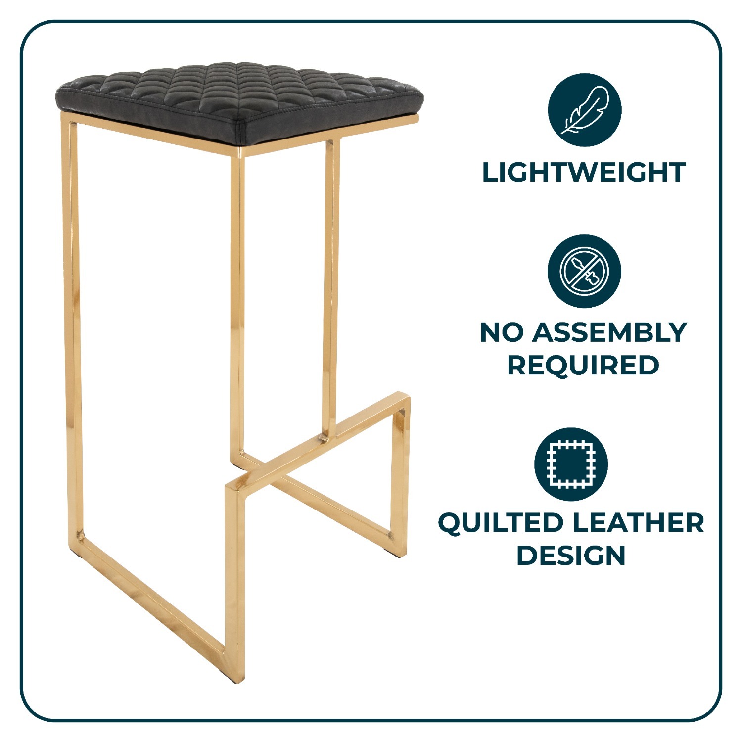 Quincy Black Leather Bar Stool in Gold Metal Base - image-4