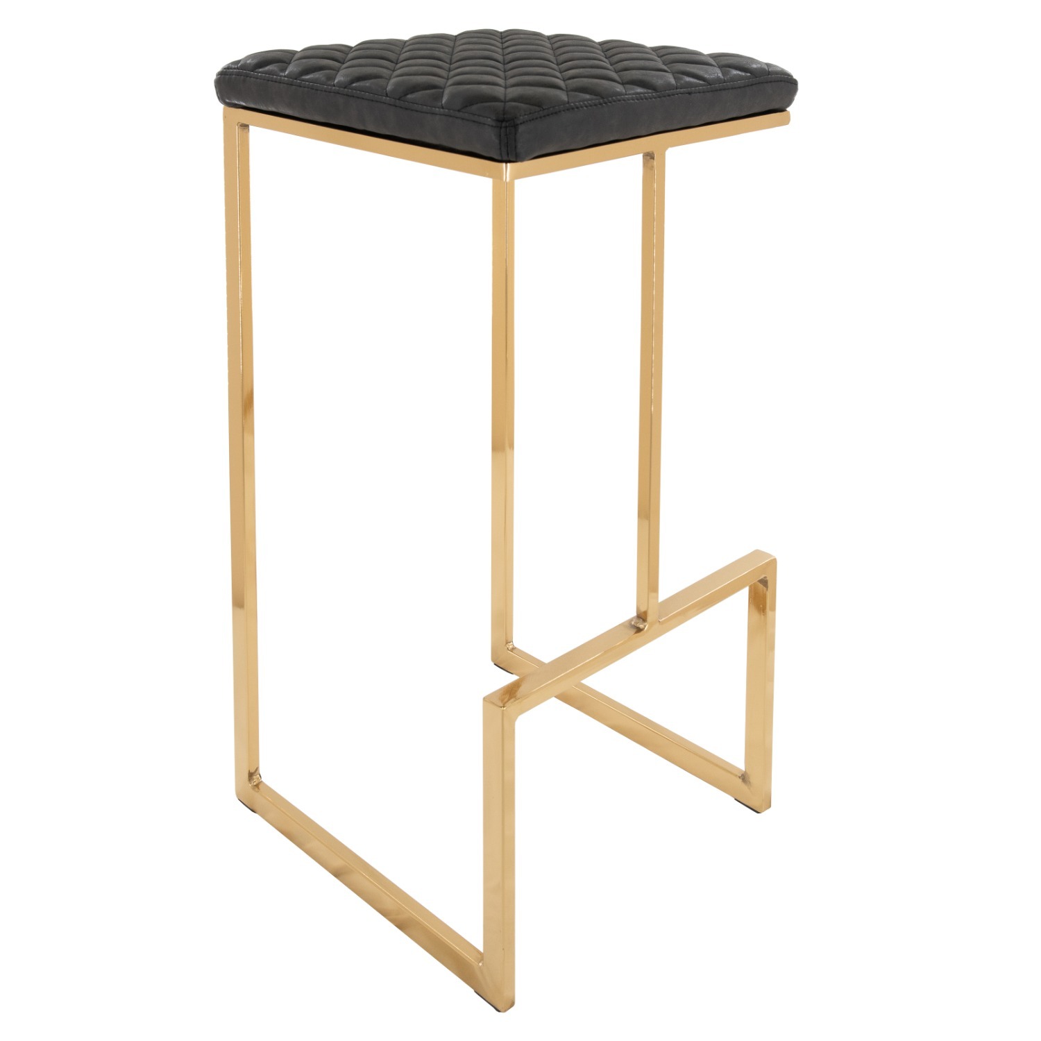 Quincy Black Leather Bar Stool in Gold Metal Base - image-5