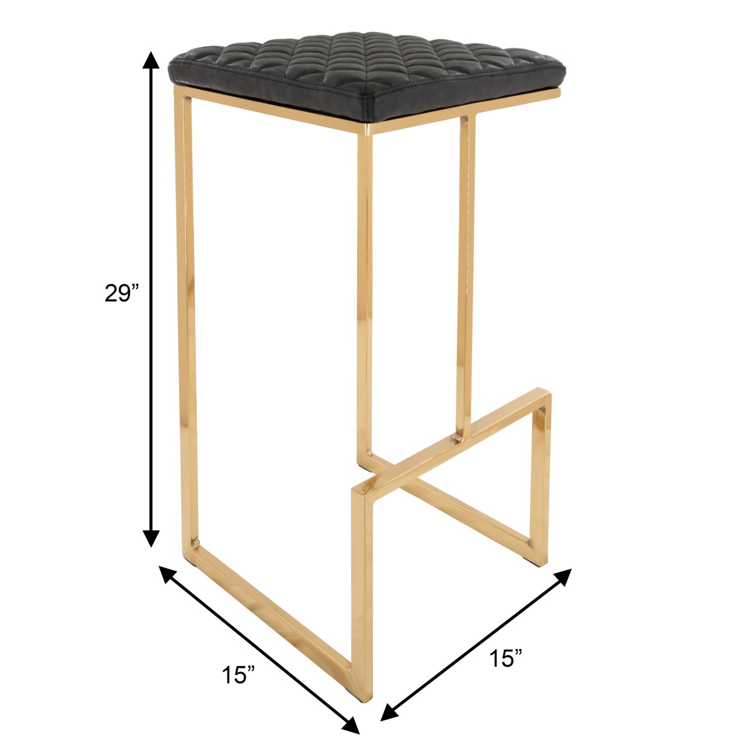 Quincy Black Leather Bar Stool in Gold Metal Base - image-2