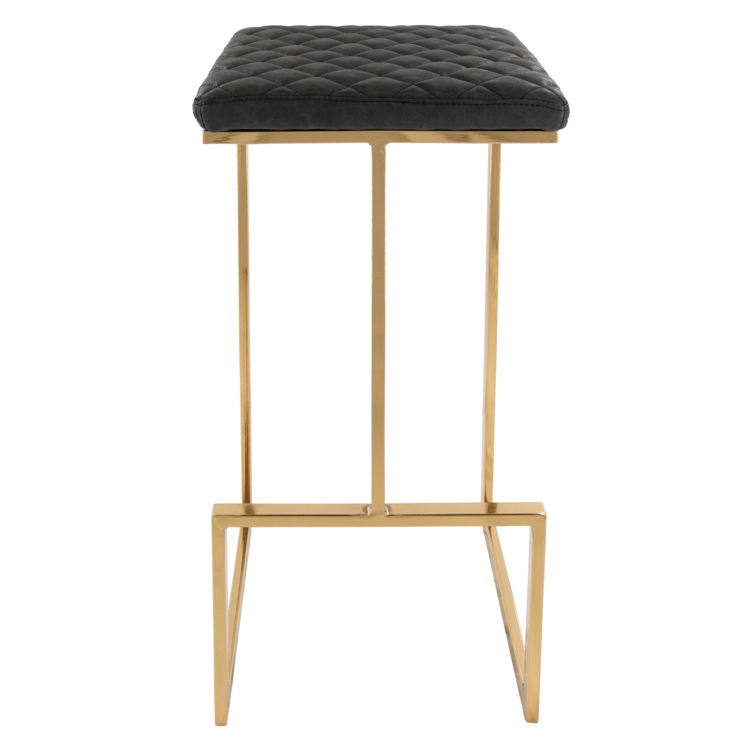 Quincy Black Leather Bar Stool in Gold Metal Base - image-7
