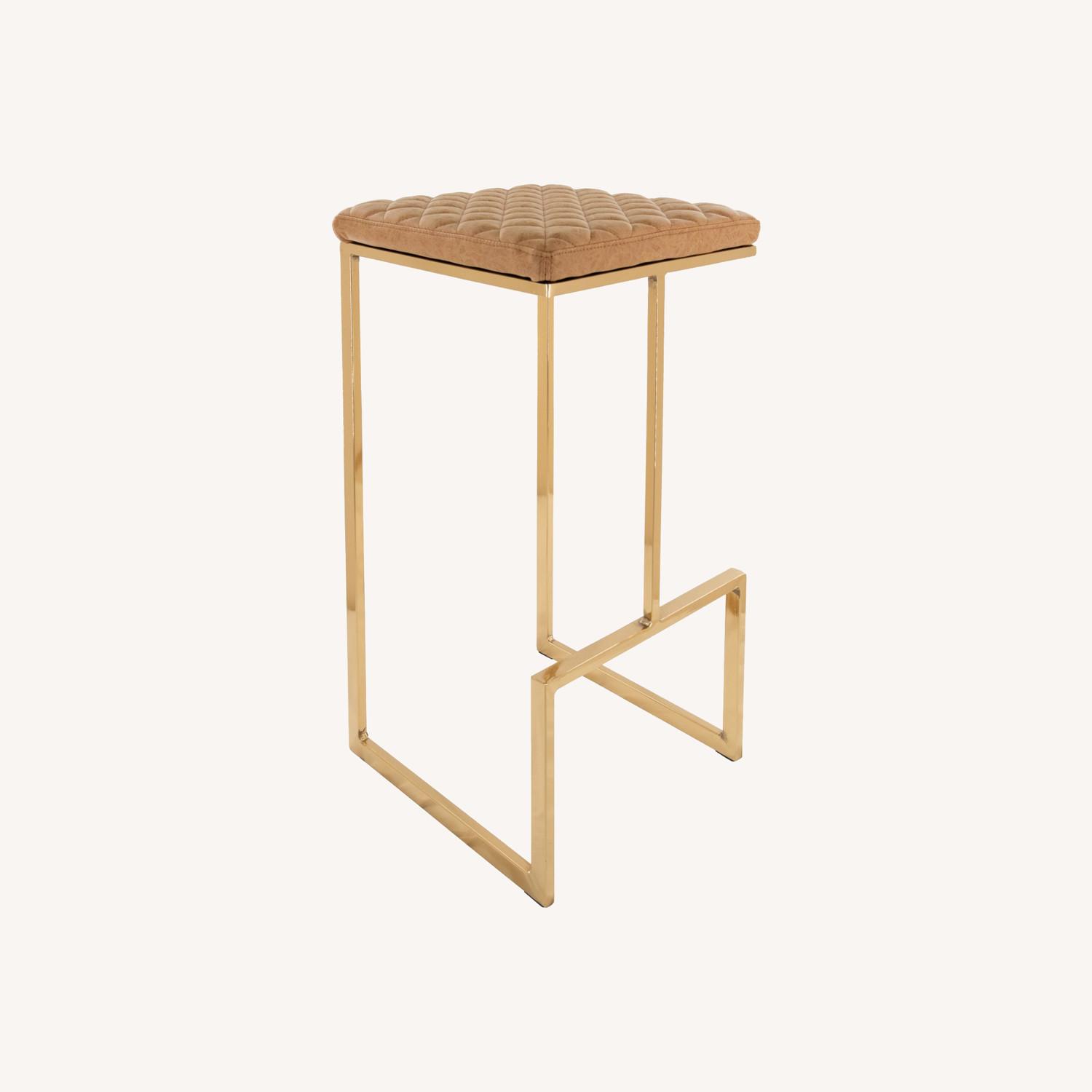 Quincy Brown Leather Bar Stool in Gold Metal Base - image-0