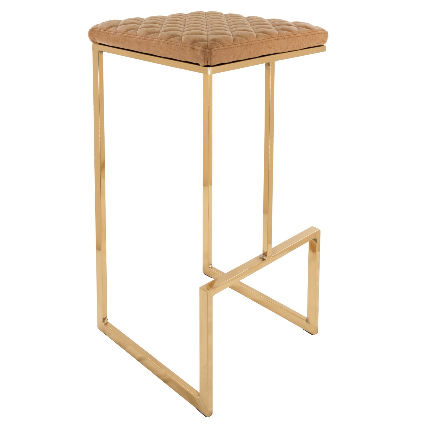 Quincy Brown Leather Bar Stool in Gold Metal Base - image-5