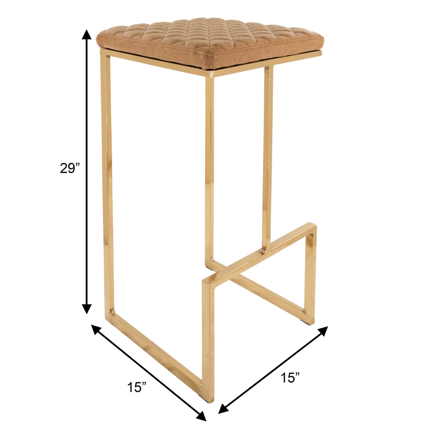 Quincy Brown Leather Bar Stool in Gold Metal Base - image-4