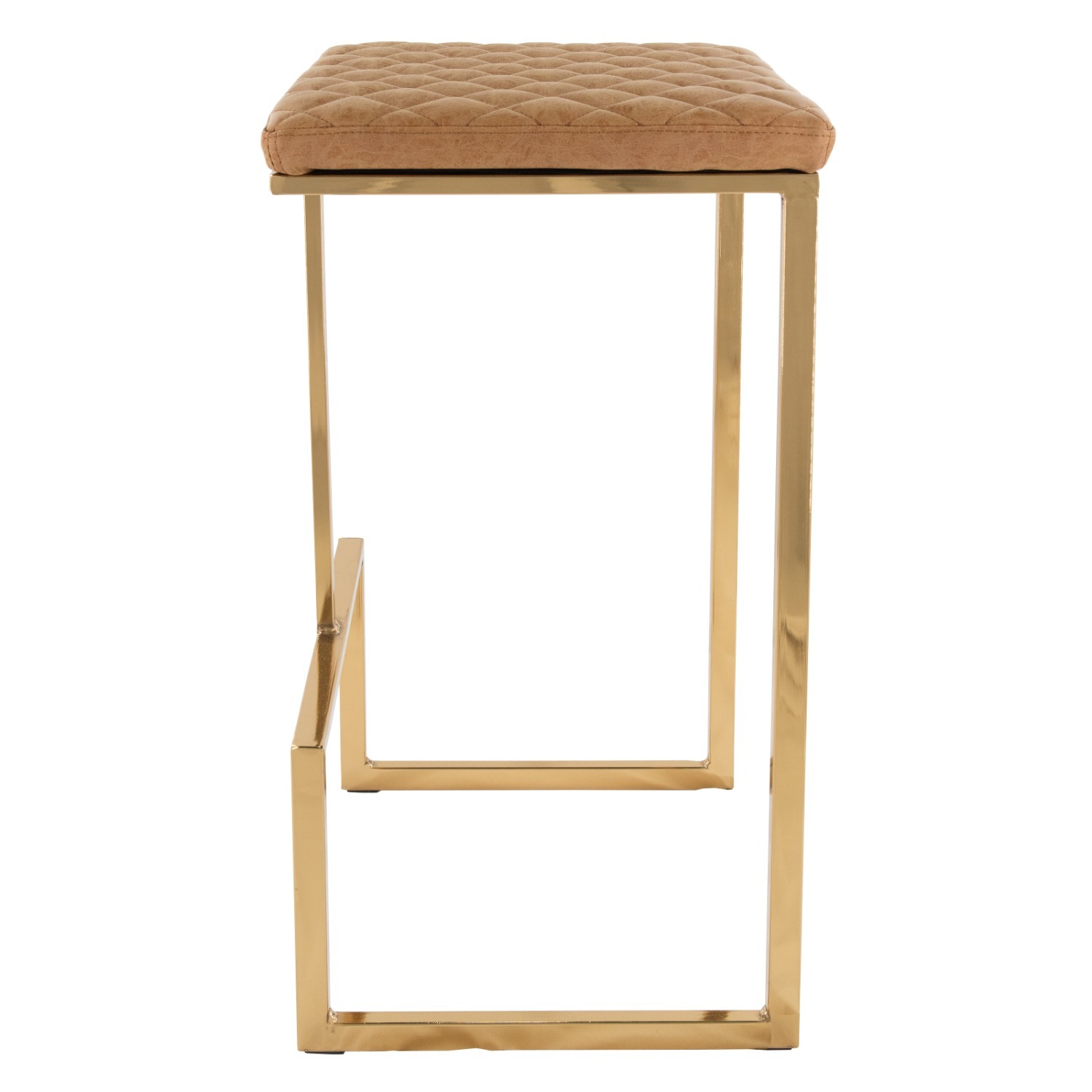 Quincy Brown Leather Bar Stool in Gold Metal Base - image-8