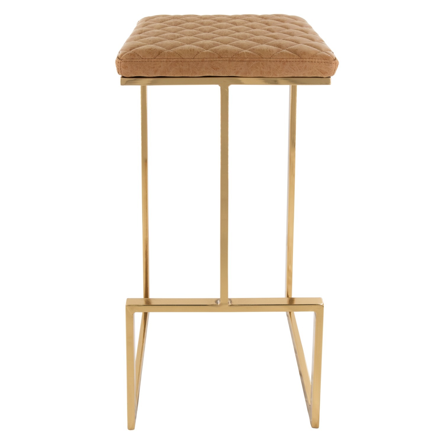 Quincy Brown Leather Bar Stool in Gold Metal Base - image-7